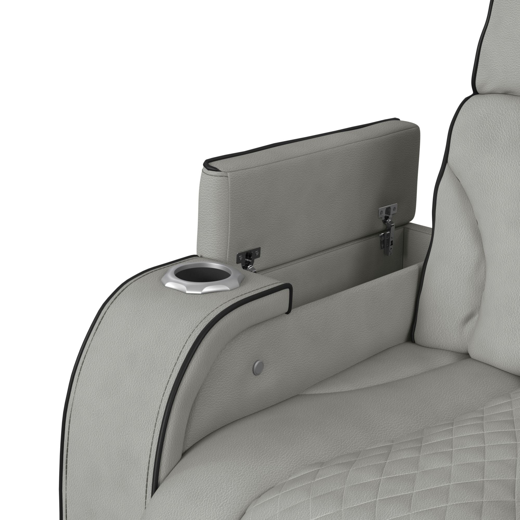 Blitz Motion Sofa with DDT, Reading Light, Wireless Charger and LED in Simba Taupe and Black Welt