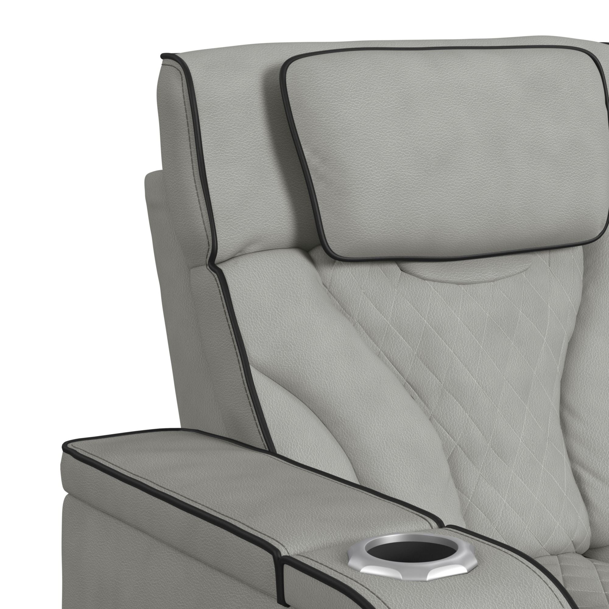Blitz Motion Loveseat with Console, and LED in Simba Taupe and Black Welt