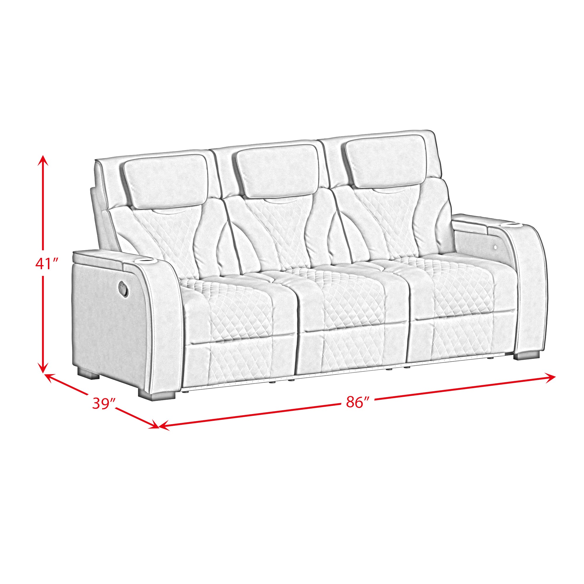 Blitz Motion Sofa with DDT, Reading Light, Wireless Charger and LED in Simba Slate and Black Welt