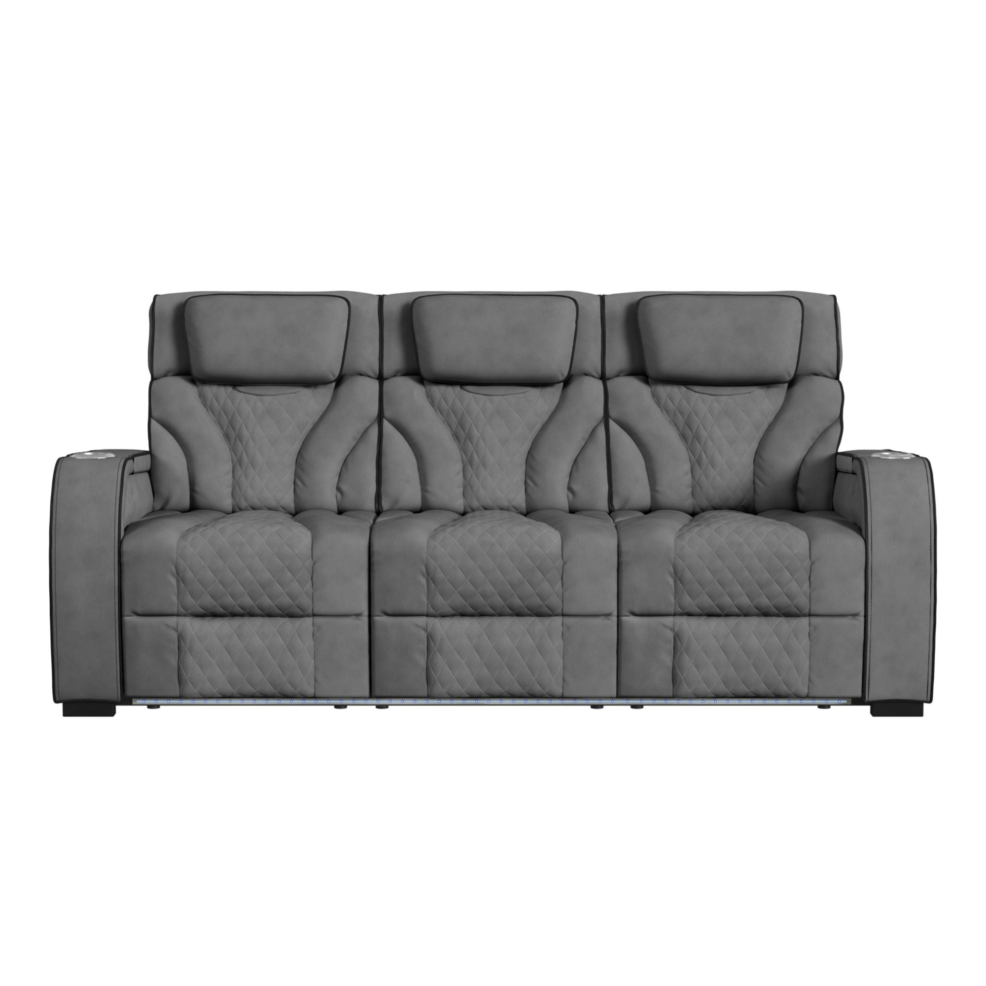 Blitz Motion Sofa with DDT, Reading Light, Wireless Charger and LED in Simba Slate and Black Welt