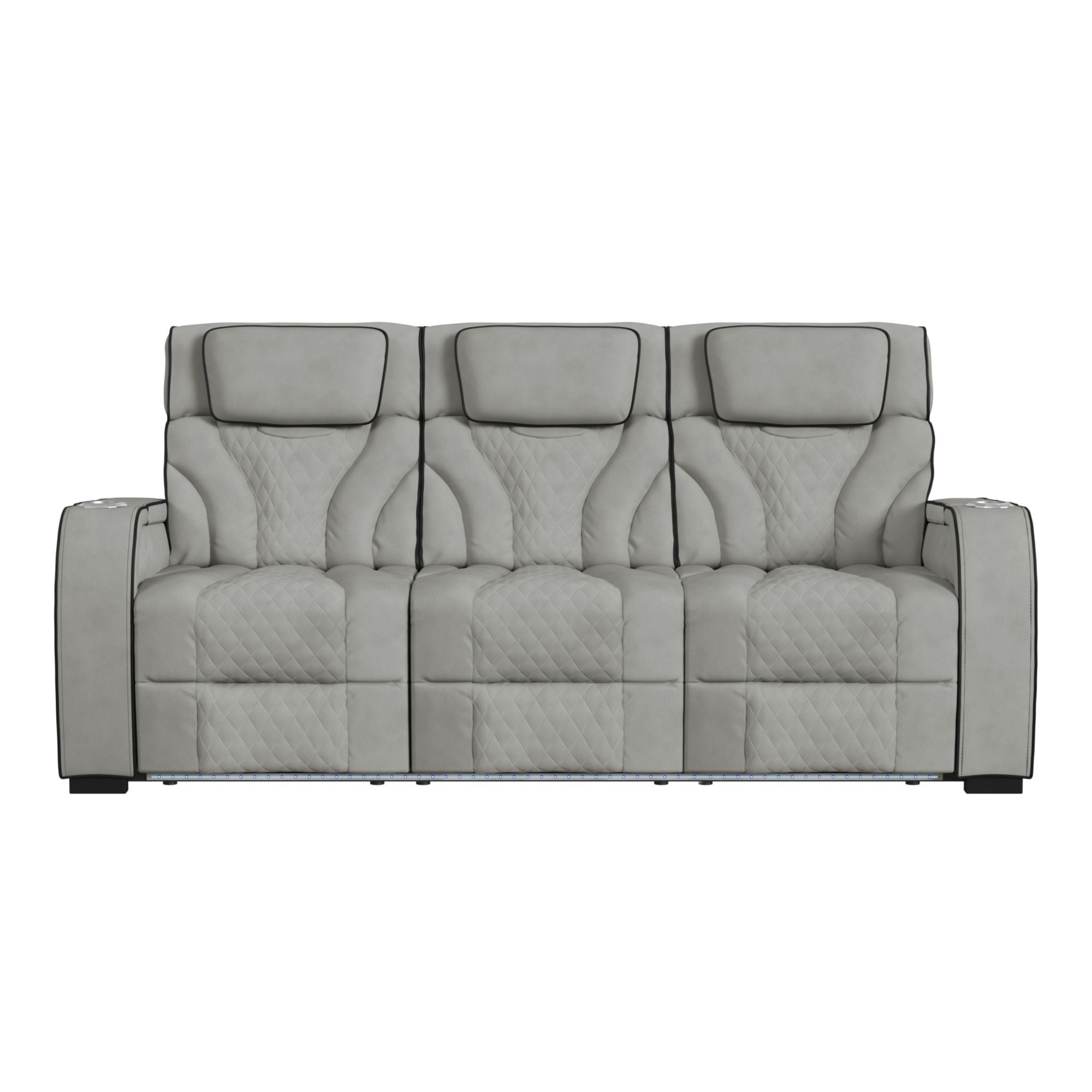 Blitz Motion Sofa with DDT, Reading Light, Wireless Charger and LED in Simba Taupe and Black Welt