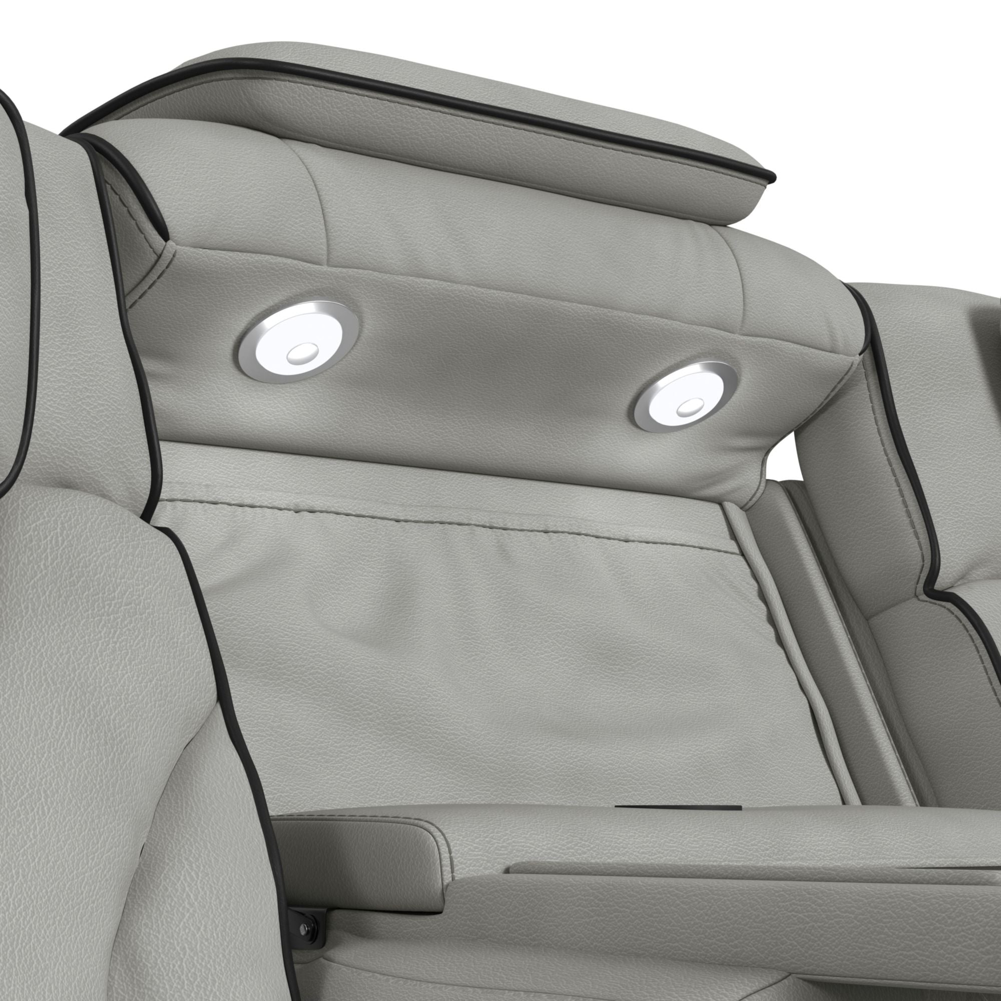 Blitz Motion Sofa with DDT, Reading Light, Wireless Charger and LED in Simba Taupe and Black Welt