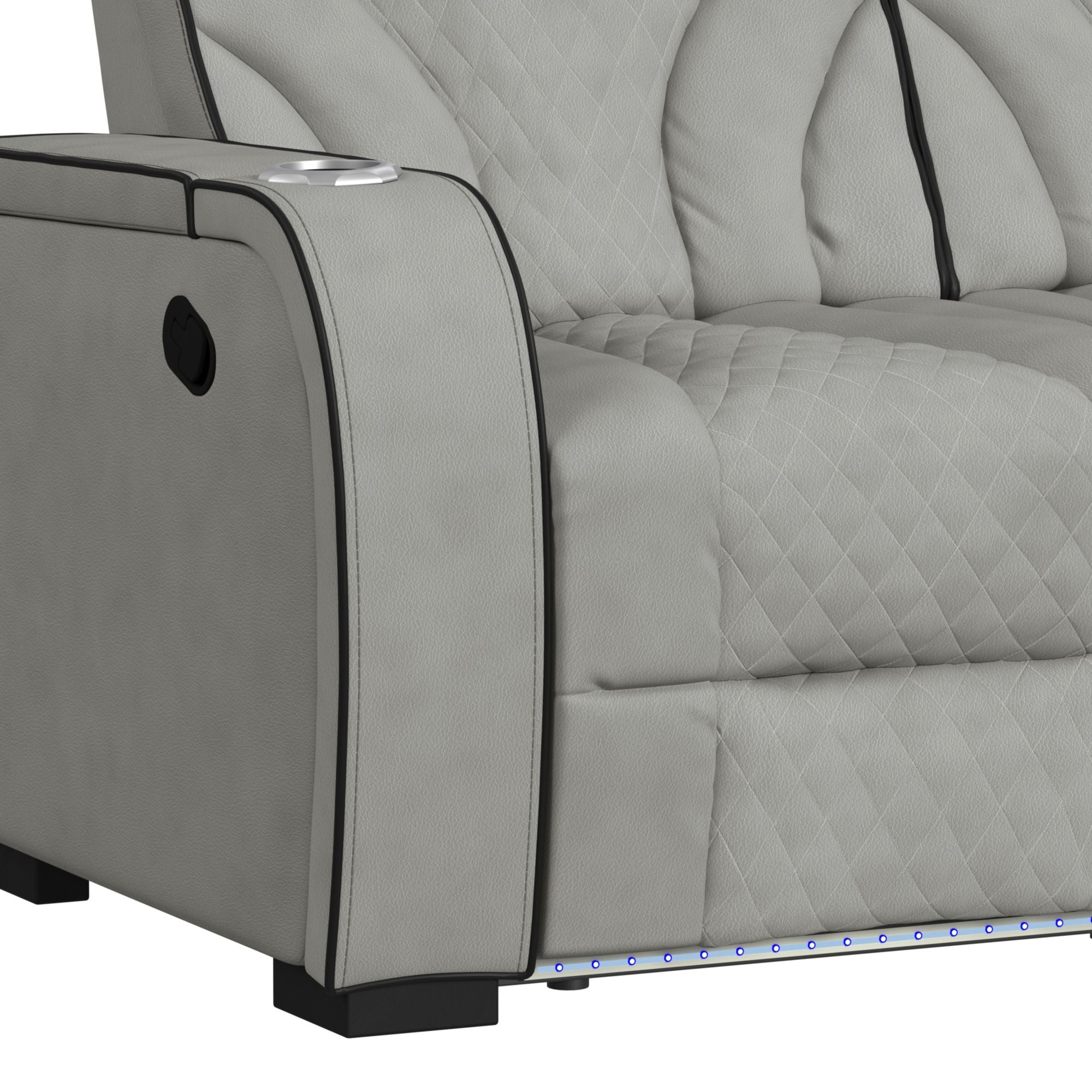 Blitz Motion Sofa with DDT, Reading Light, Wireless Charger and LED in Simba Taupe and Black Welt