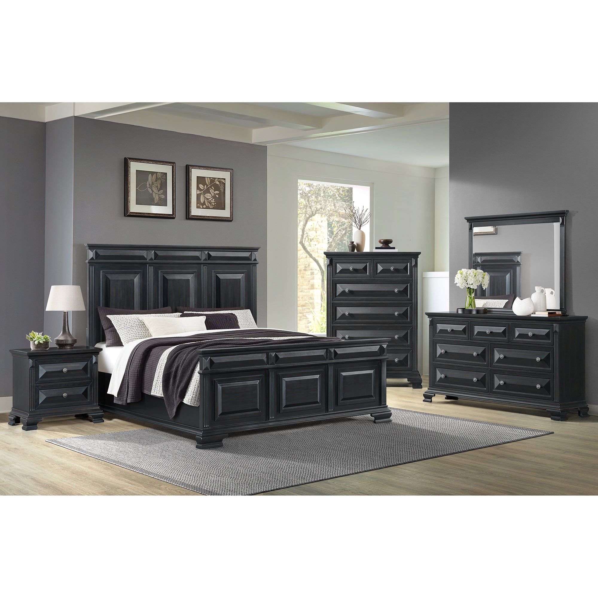 Bridgestone Queen Panel Bed in Black – SKU B-10980-8-QB | Elements