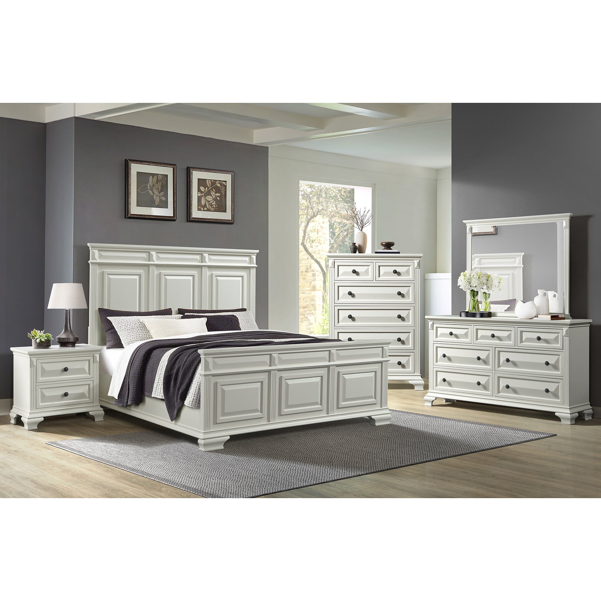 Bridgestone Queen Panel Bed in Antique White – SKU B-10980-7-QB | Elements