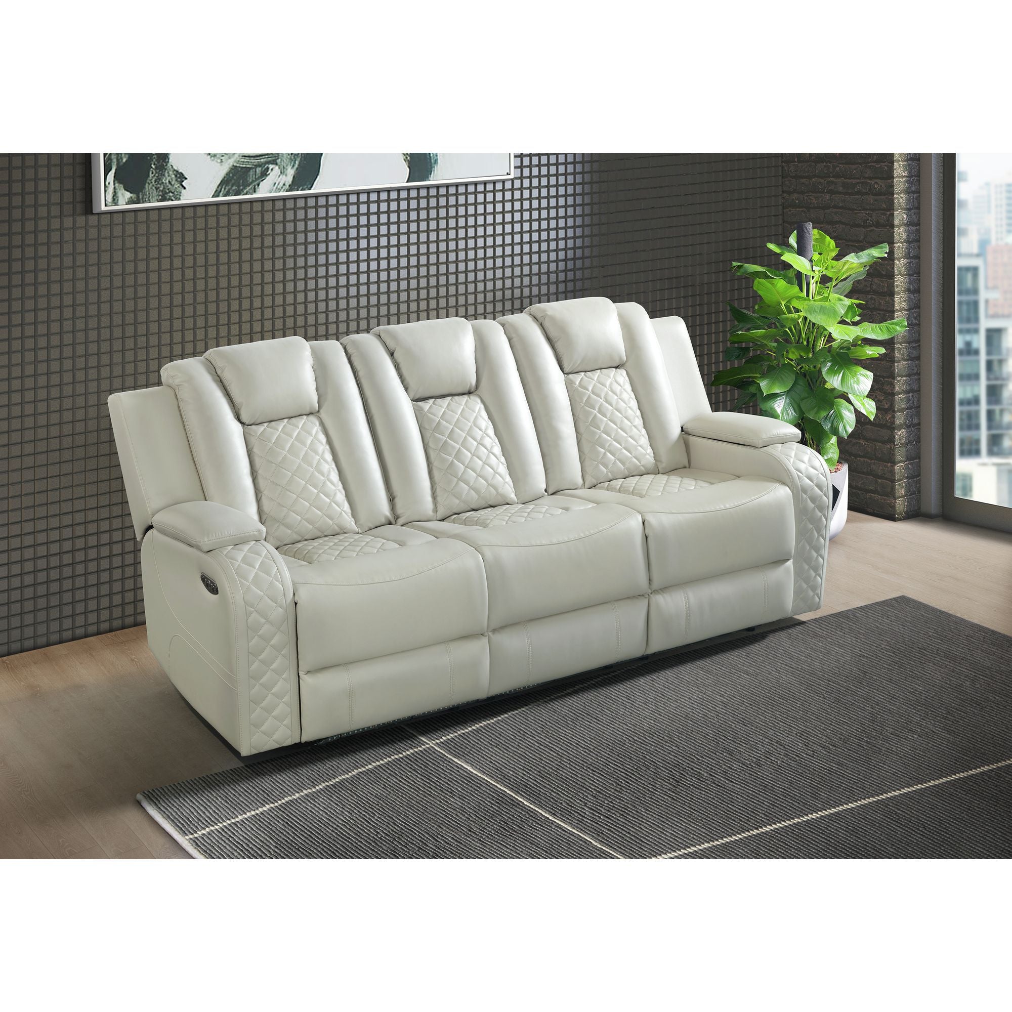Carlo Power Motion Sofa with Power Headrest, Dropdown Table, Power strip, led and reading light in Pebble Oyster
