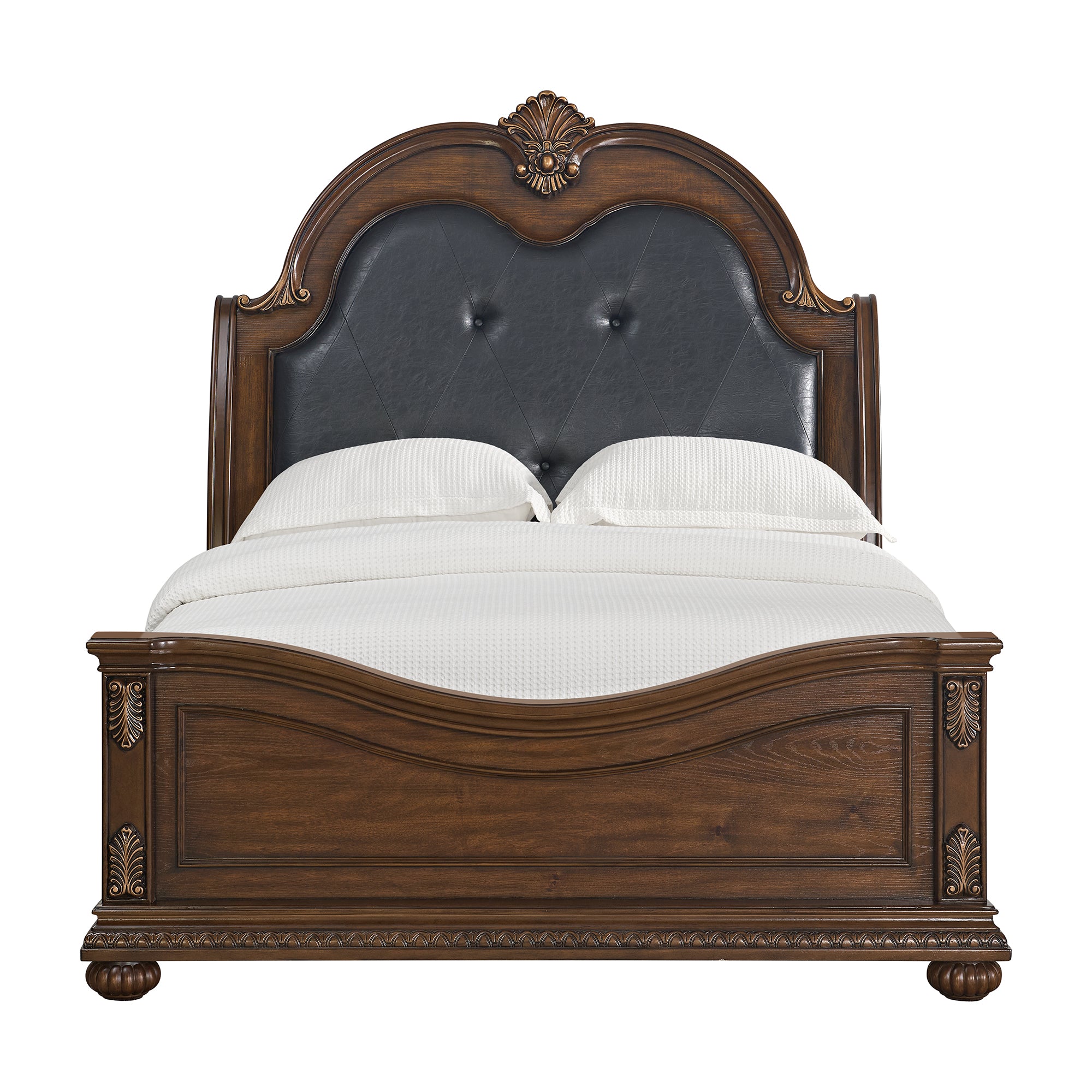 Cadenza Queen UPH Bed with Black PU in Brown