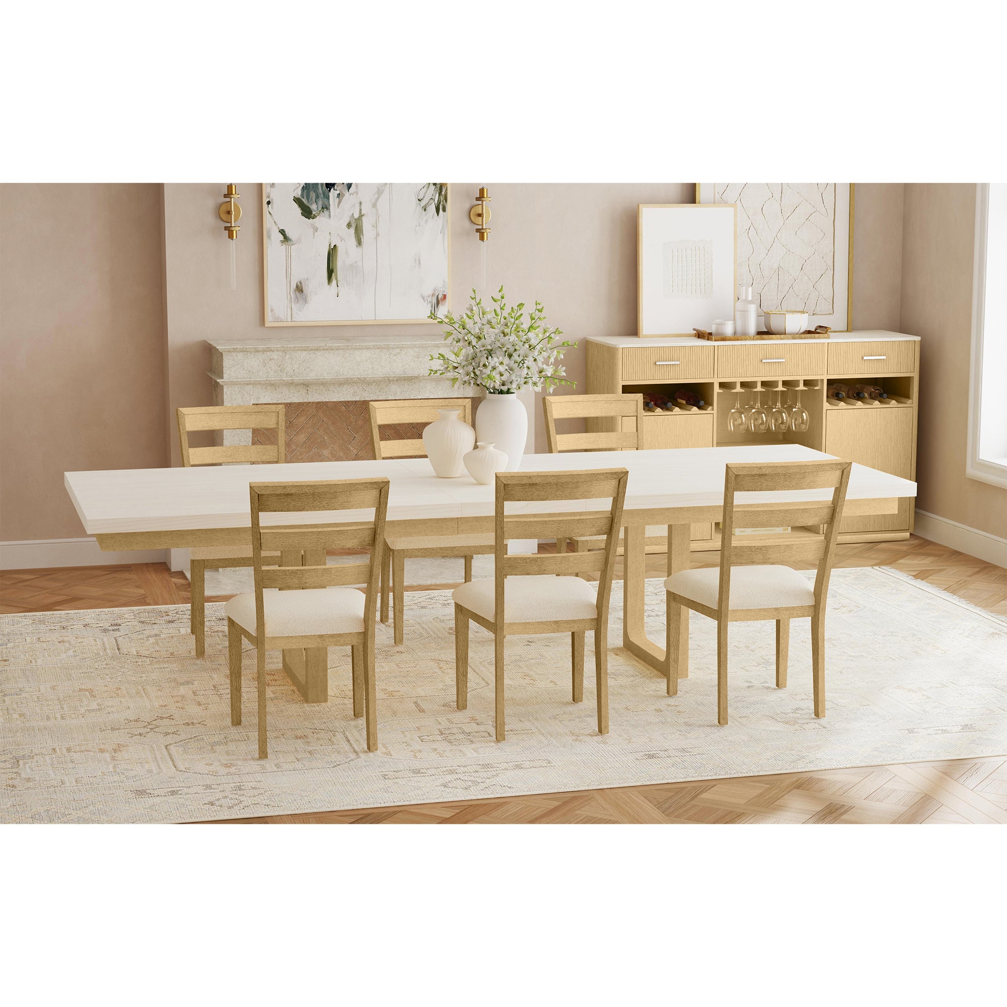 Cambrie Buffet with LED and Power in Off-White and Natural
