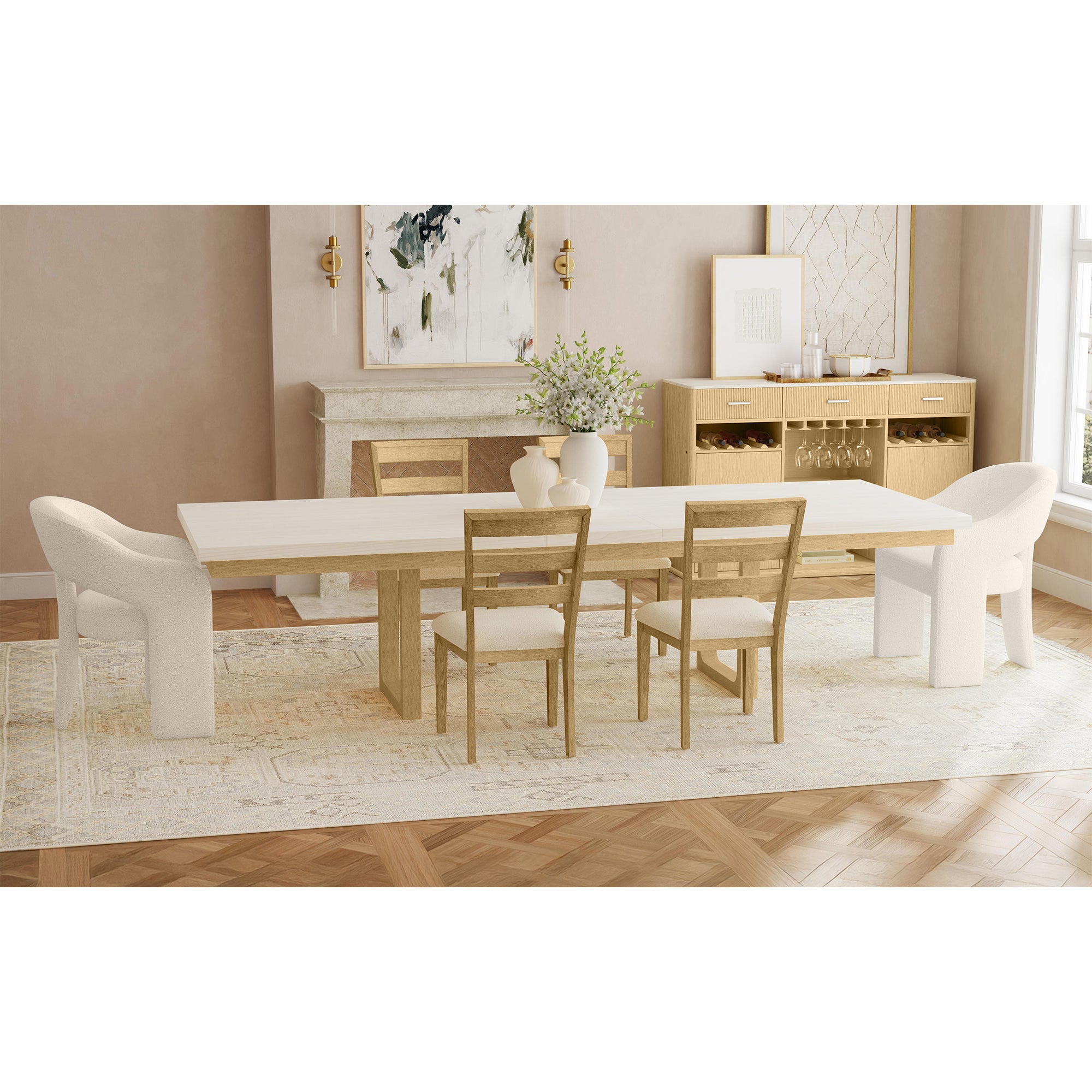 Cambrie Buffet with LED and Power in Off-White and Natural