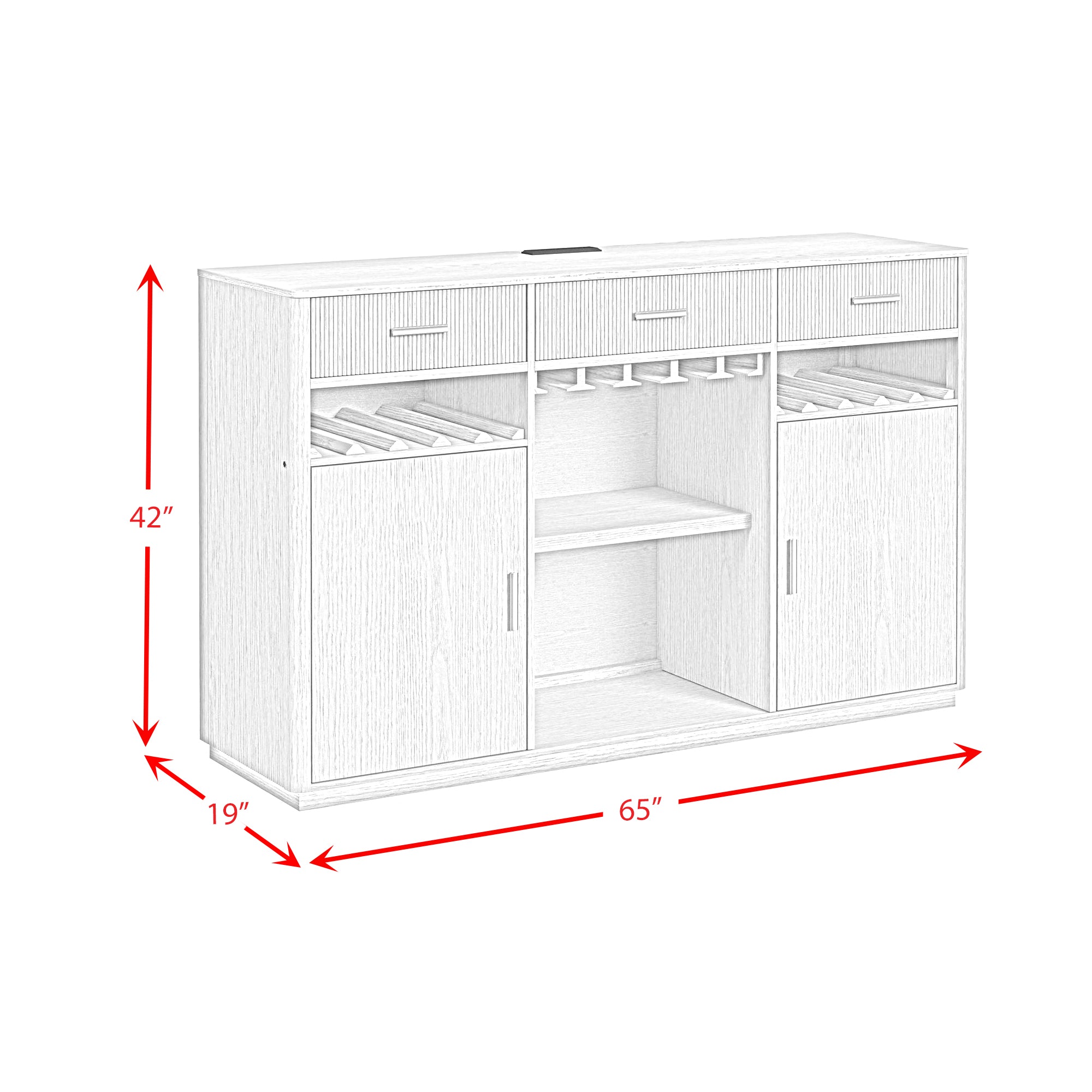 Cambrie Buffet with LED and Power in Off-White and Natural