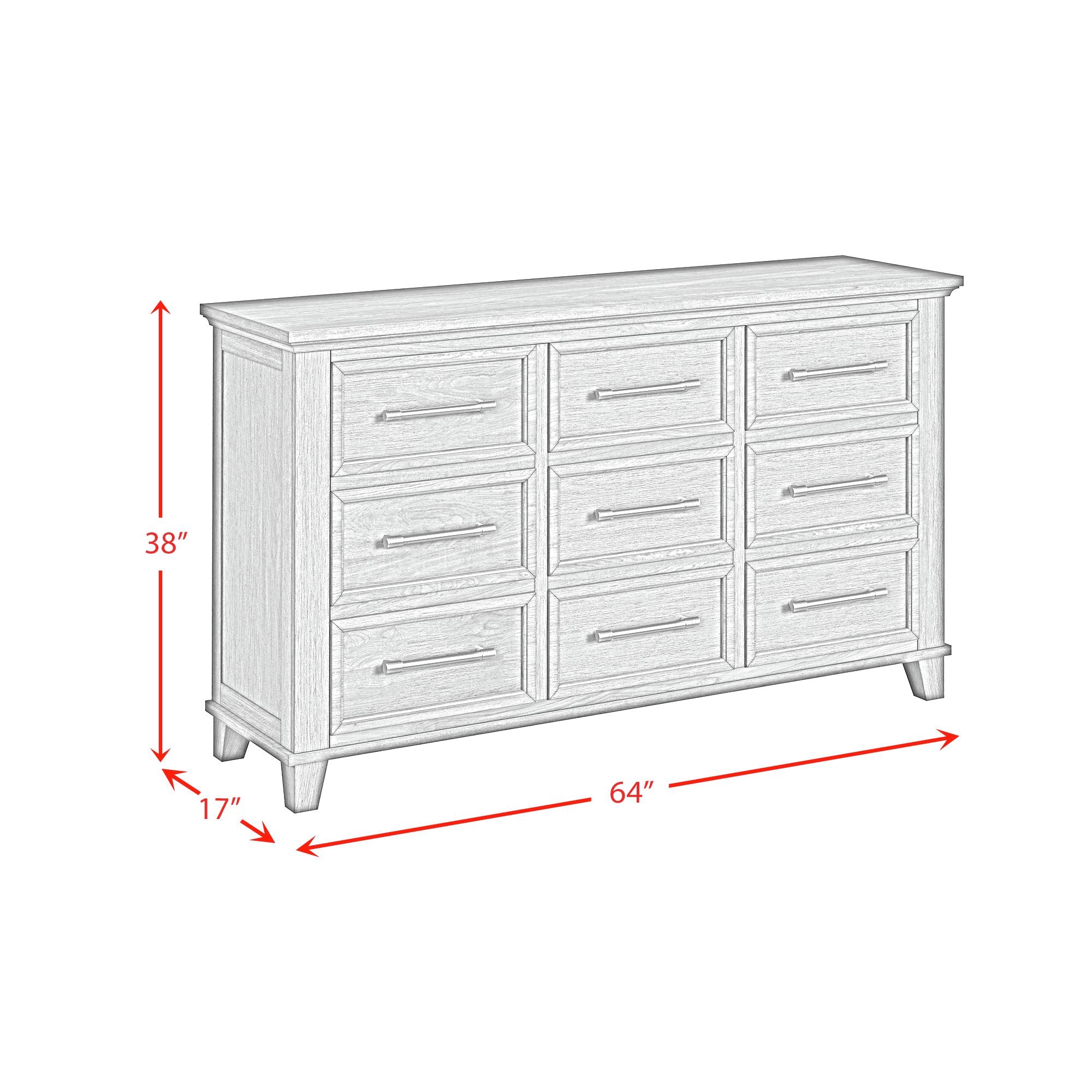 Canterbury 9-Drawer Dresser in Grey
