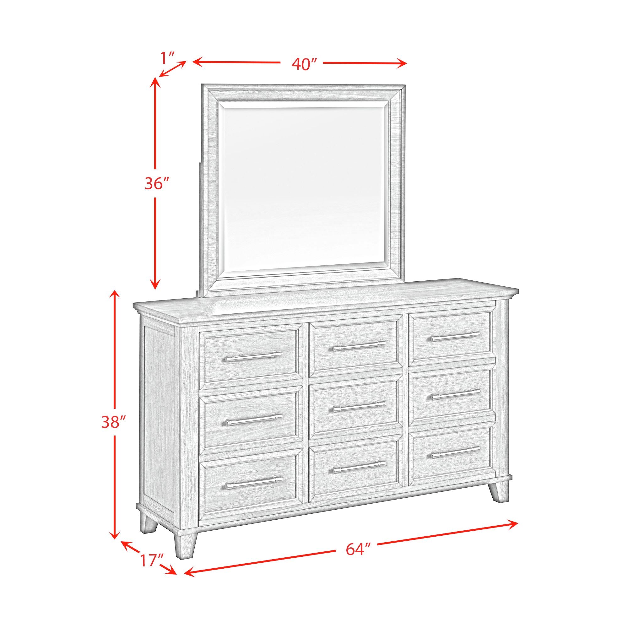 Canterbury Dresser and Mirror Set in Ivory