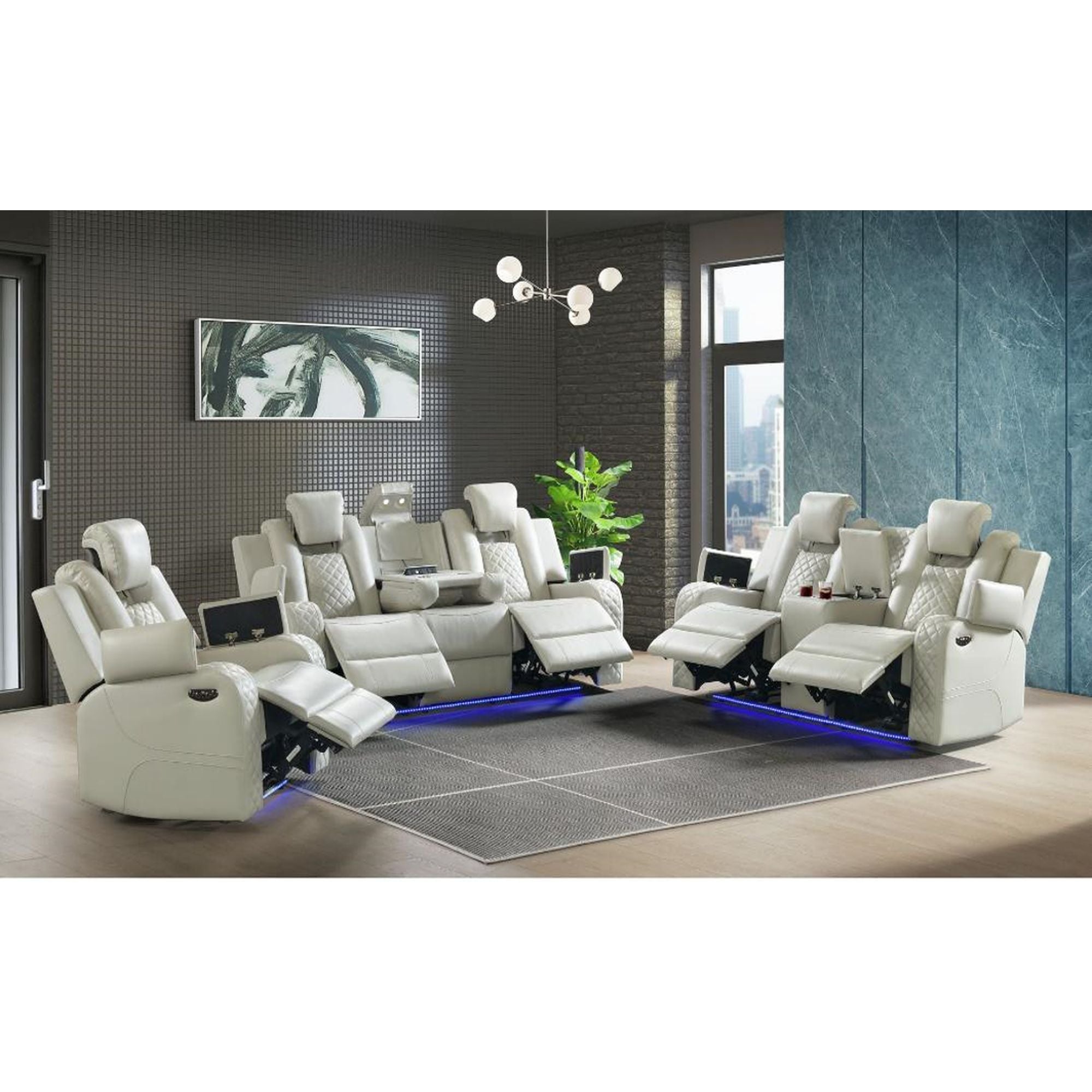 Carlo Power Motion Loveseat with Power Headrest, Console and LED in Pebble Oyster