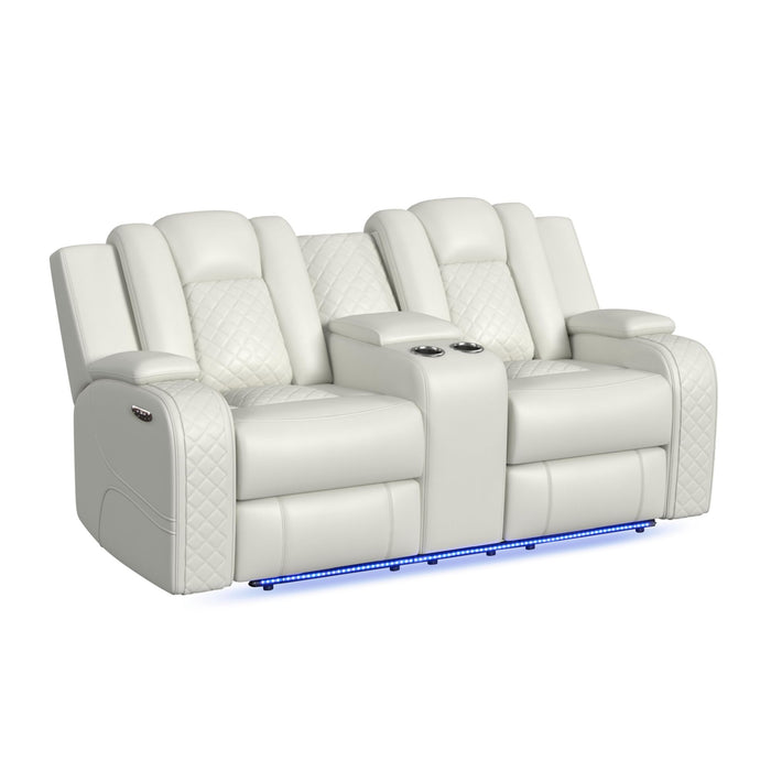 Carlo Power Motion Loveseat with Power Headrest, Console and LED in Pebble Oyster