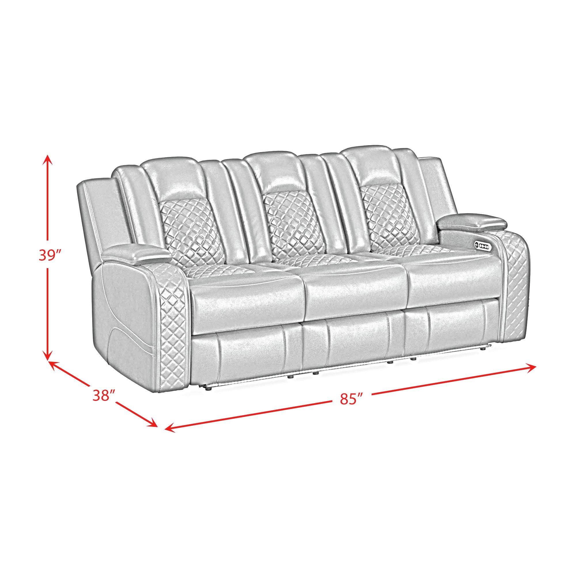 Carlo Power Motion Sofa with Power Headrest, Dropdown Table, Power strip, led and reading light in Pebble Oyster