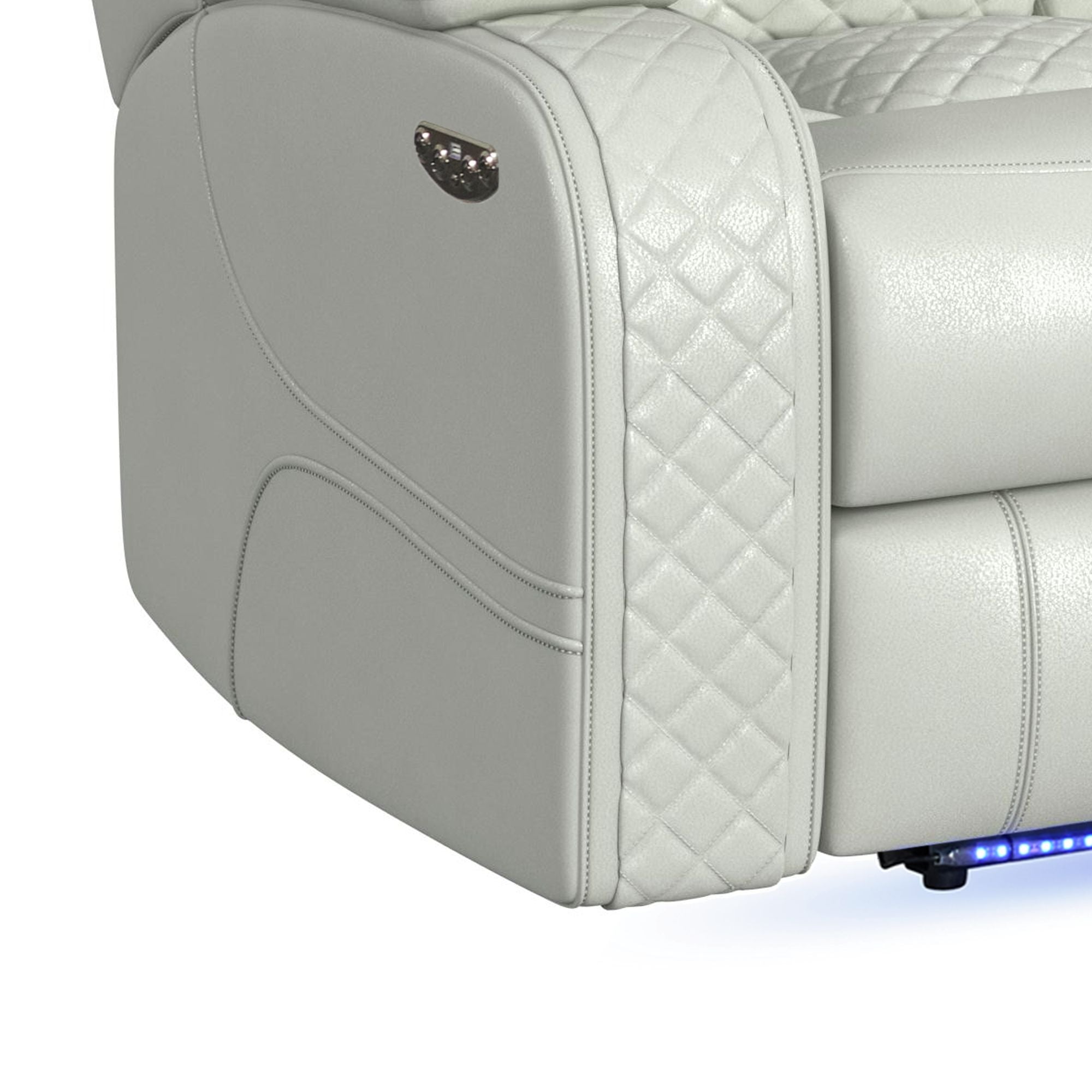 Carlo Power Motion Sofa with Power Headrest, Dropdown Table, Power strip, led and reading light in Pebble Oyster