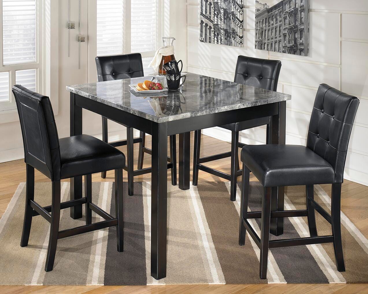 Dar Furniture - Ashley Furniture - Maysville Counter Height Dining Table and Bar Stools (Set of 5) - Square Counter TBL Set (5/CN) / Black - D154-223