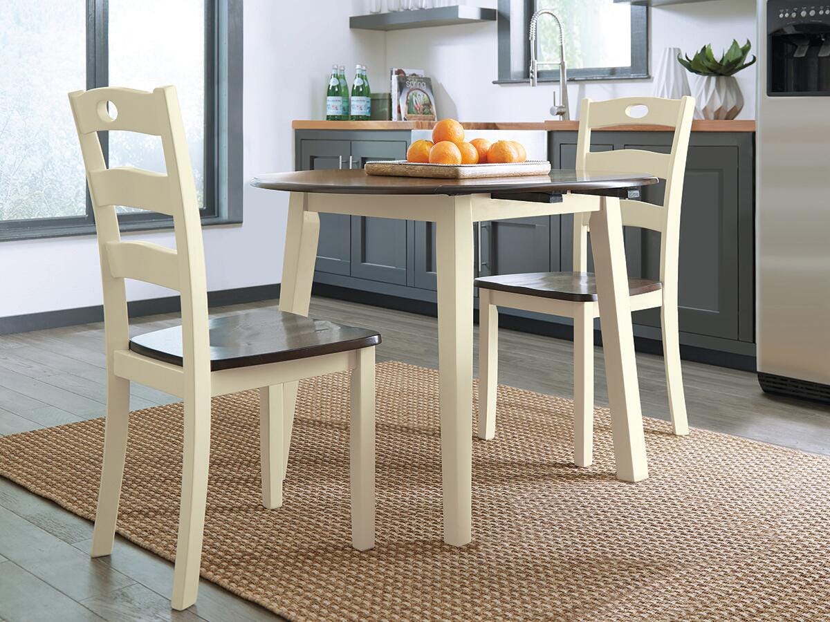 Dar Furniture - Ashley Furniture - Woodanville Dining Drop Leaf Table - Round DRM Drop Leaf Table / Cream/Brown - D335-15