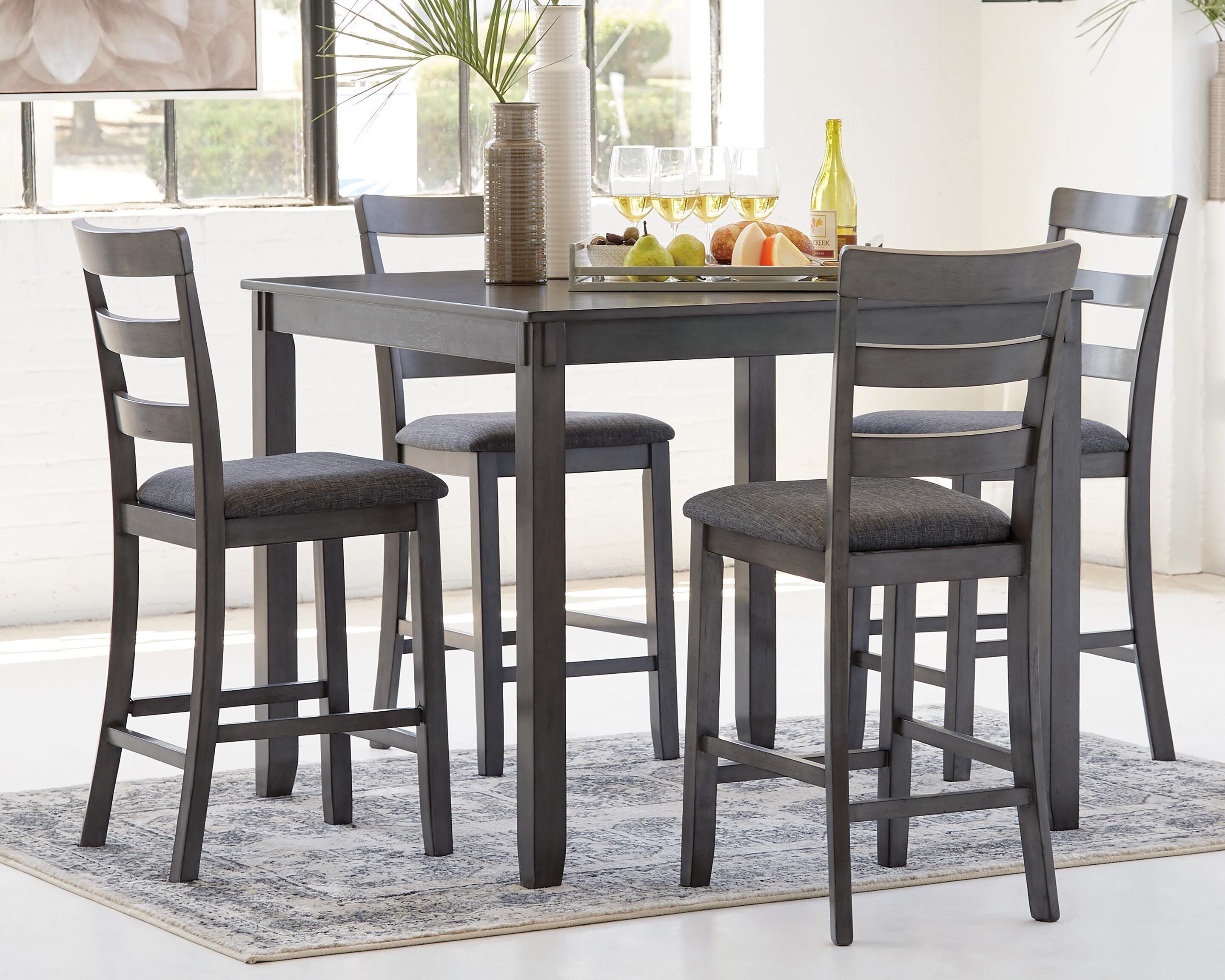 Dar Furniture - Ashley Furniture - Bridson Counter Height Dining Table and Bar Stools (Set of 5) - Square Counter TBL Set (5/CN) / Gray - D383-223