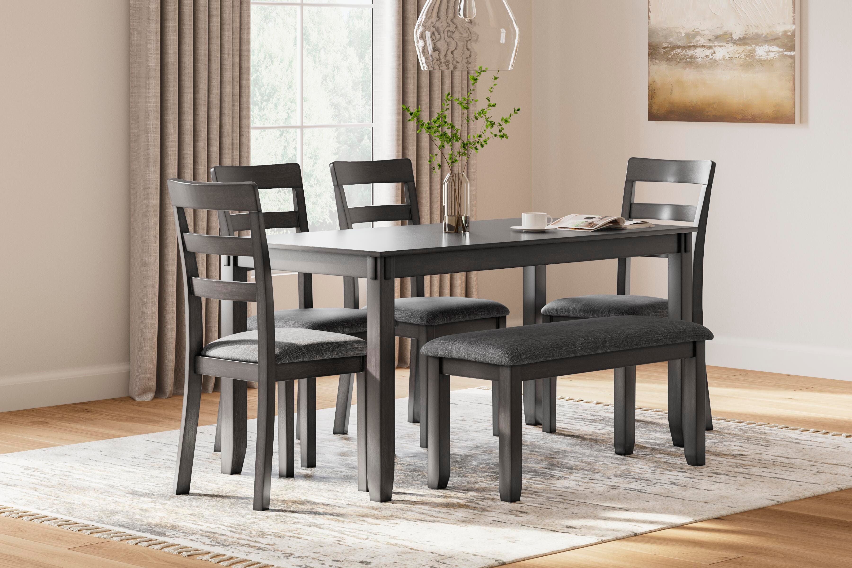 Dar Furniture - Ashley Furniture - Bridson Dining Table and Chairs with Bench (Set of 6) - RECT DRM Table Set (6/CN) / Gray - D383-325