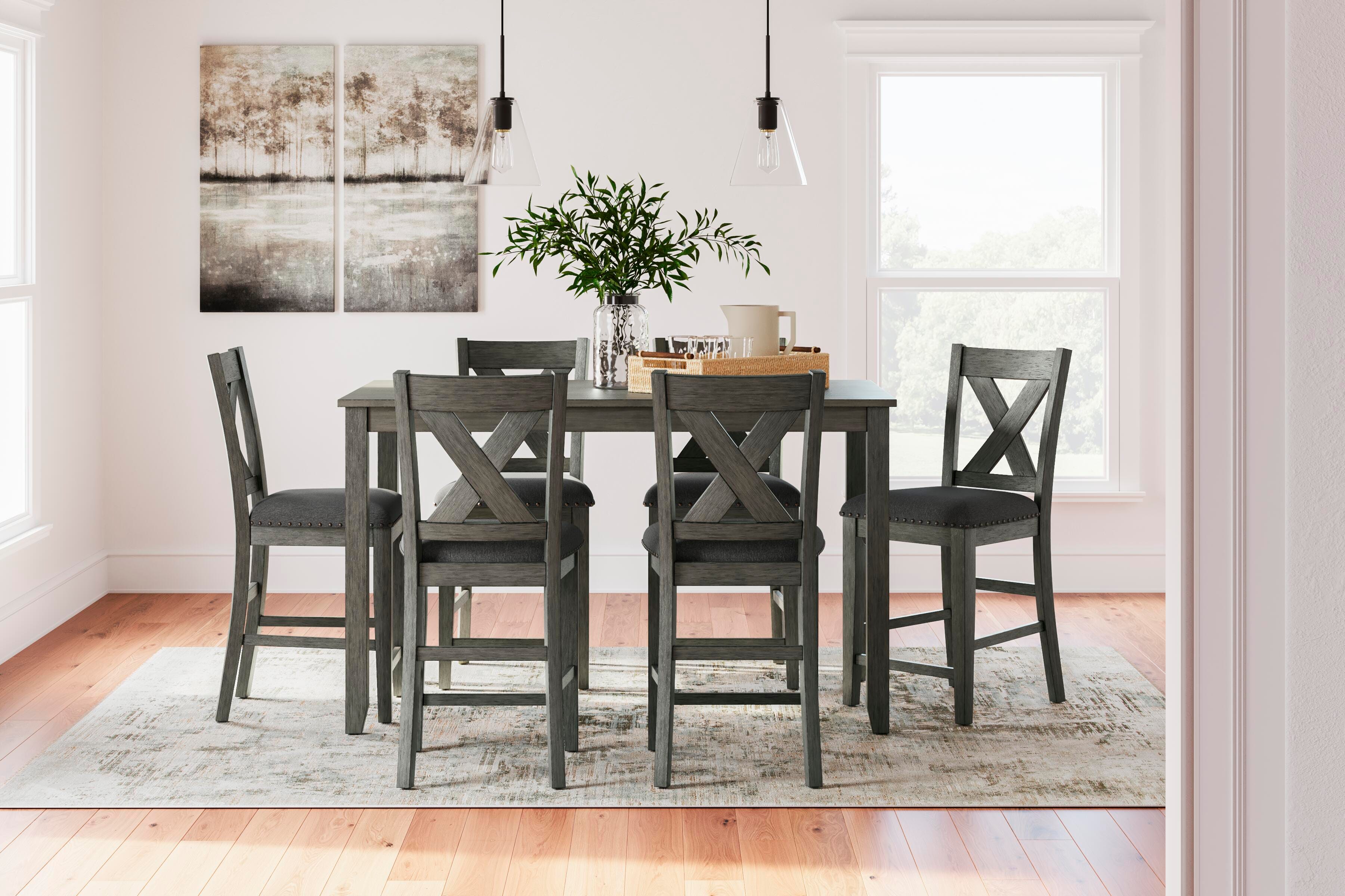 Dar Furniture - Ashley Furniture - Caitbrook Counter Height Dining Table and Bar Stools (Set of 7) - RECT DRM Counter TBL Set(7/CN) / Gray - D388-423