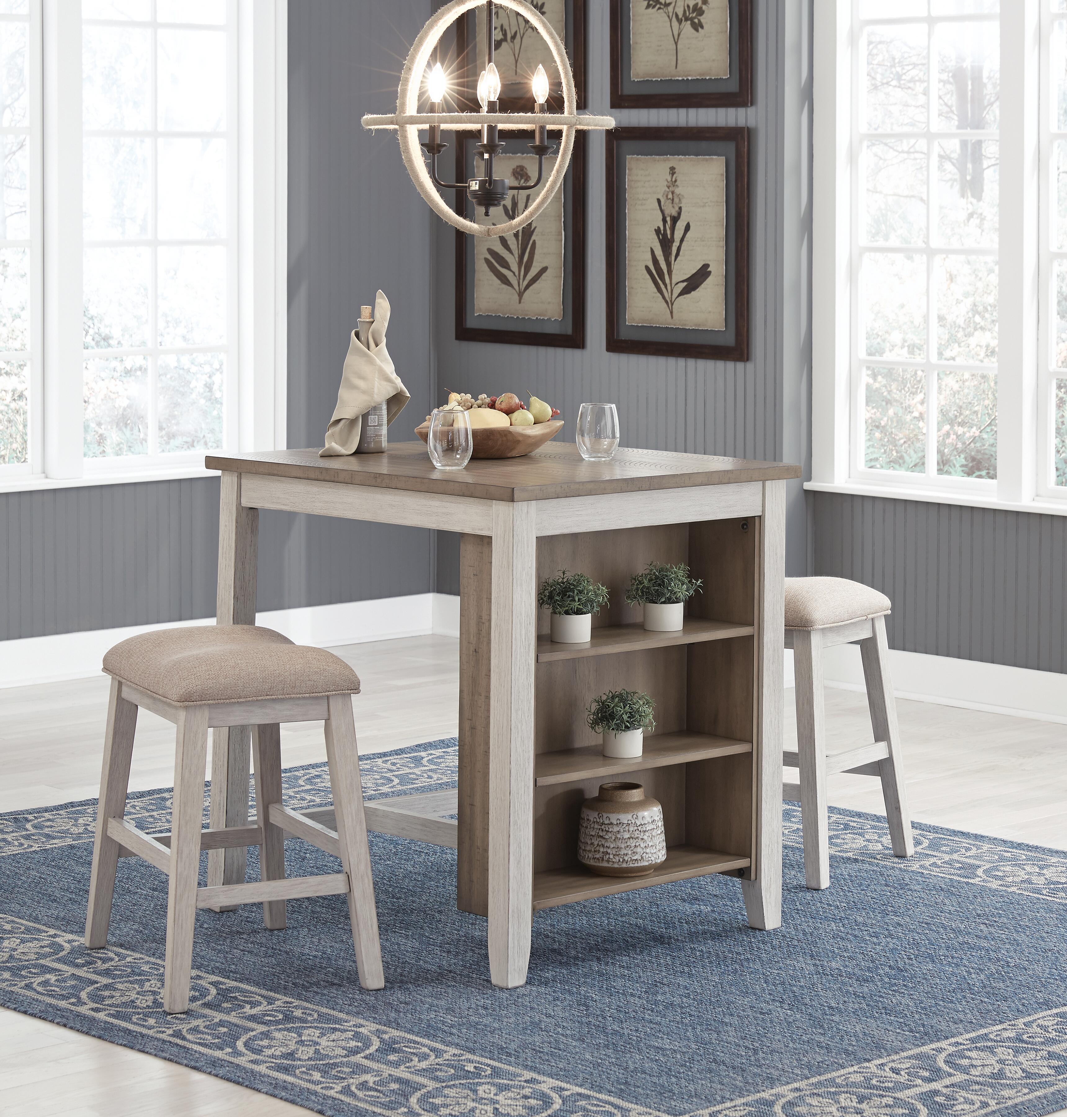 Dar Furniture - Ashley Furniture - Skempton Counter Height Dining Table and Bar Stools (Set of 3) - RECT DRM Counter TBL Set(3/CN) / White/Light Brown - D394-113