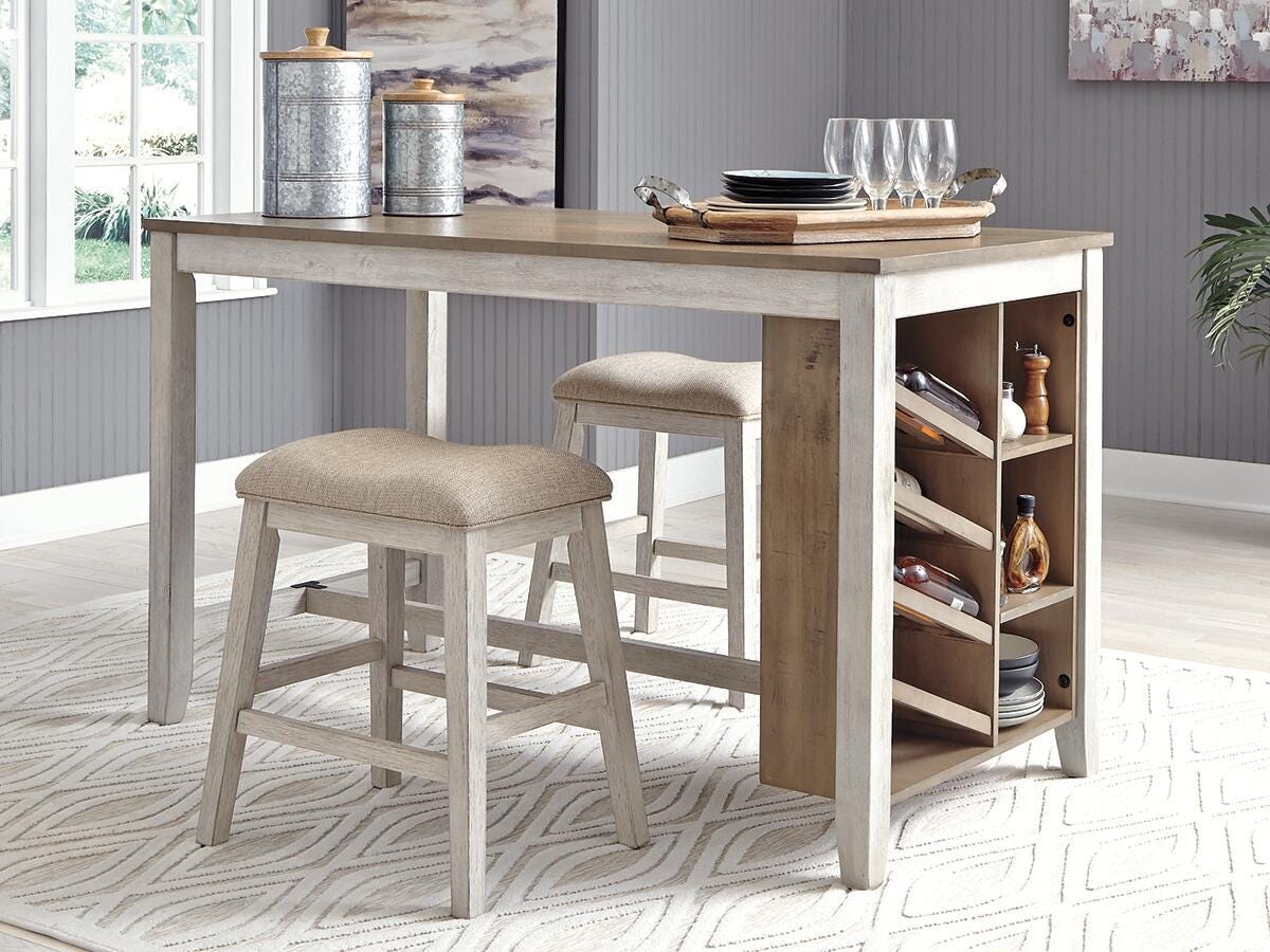 Dar Furniture - Ashley Furniture - Skempton Counter Height Dining Table - RECT Counter Table w/Storage / White/Light Brown - D394-32
