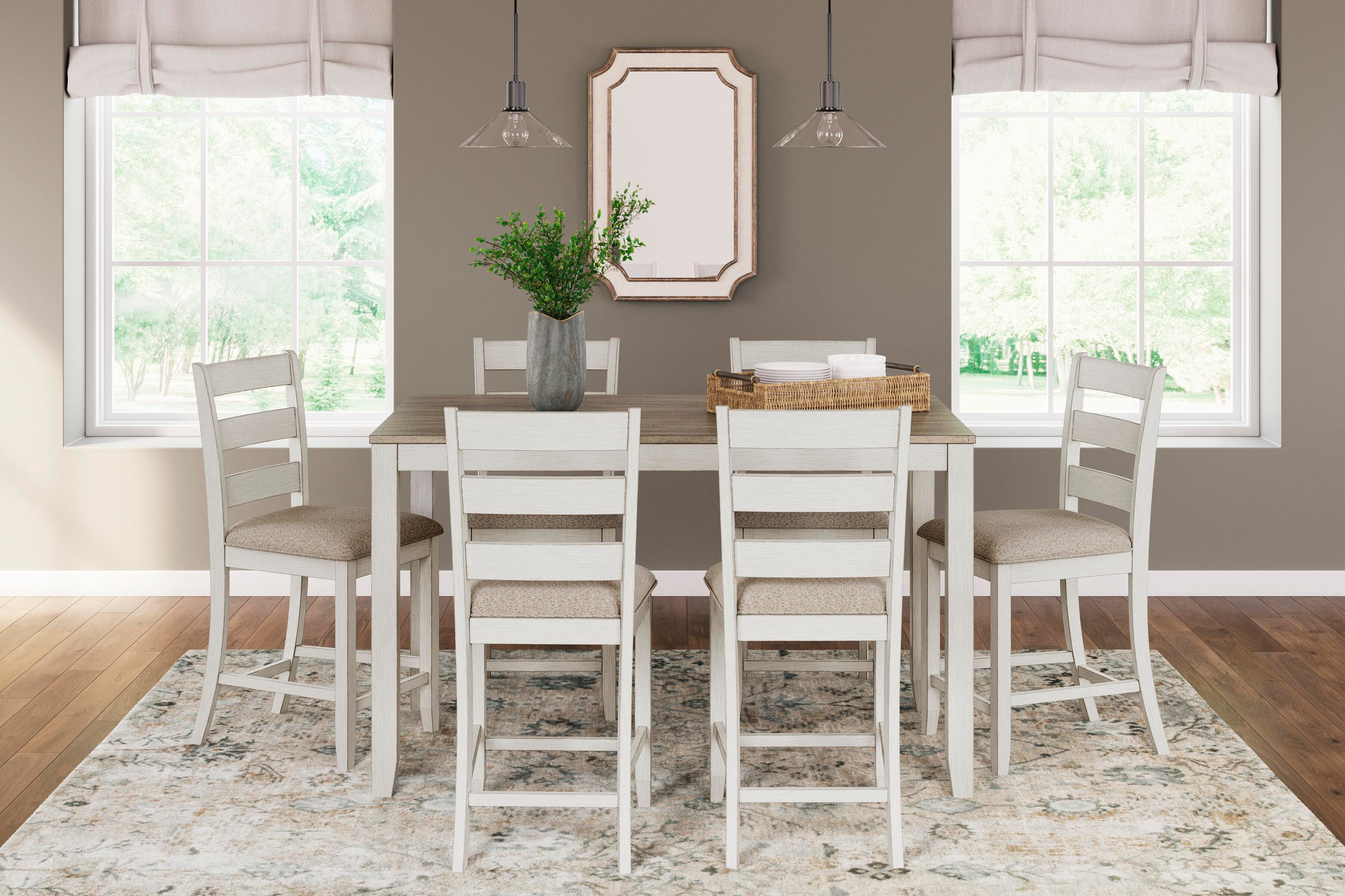 Dar Furniture - Ashley Furniture - Skempton Counter Height Dining Table and Bar Stools (Set of 7) - RECT DRM Counter TBL Set(7/CN) / White/Light Brown - D394-423