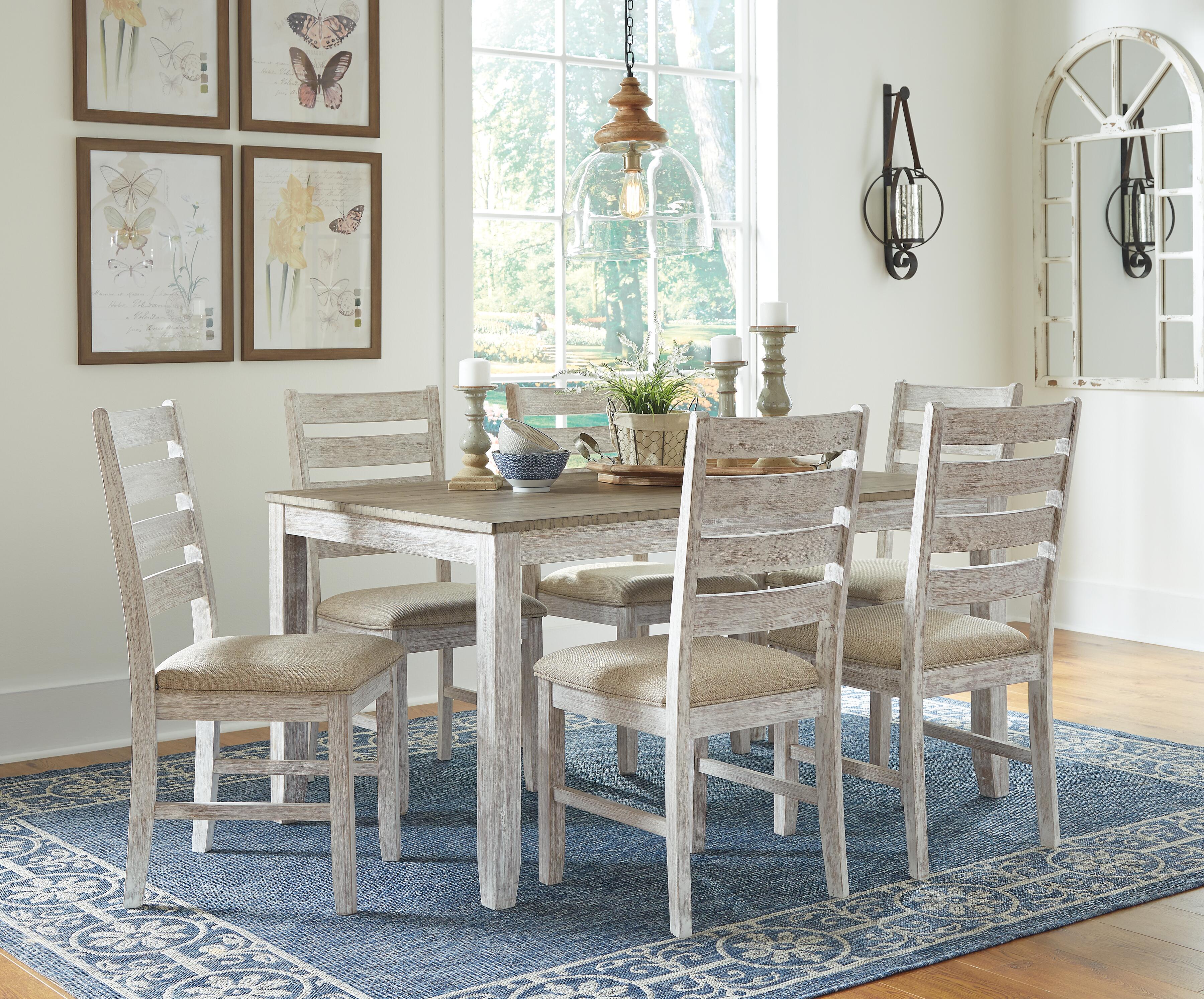 Dar Furniture - Ashley Furniture - Skempton Dining Table and Chairs (Set of 7) - Dining Room Table Set (7/CN) / White/Light Brown - D394-425