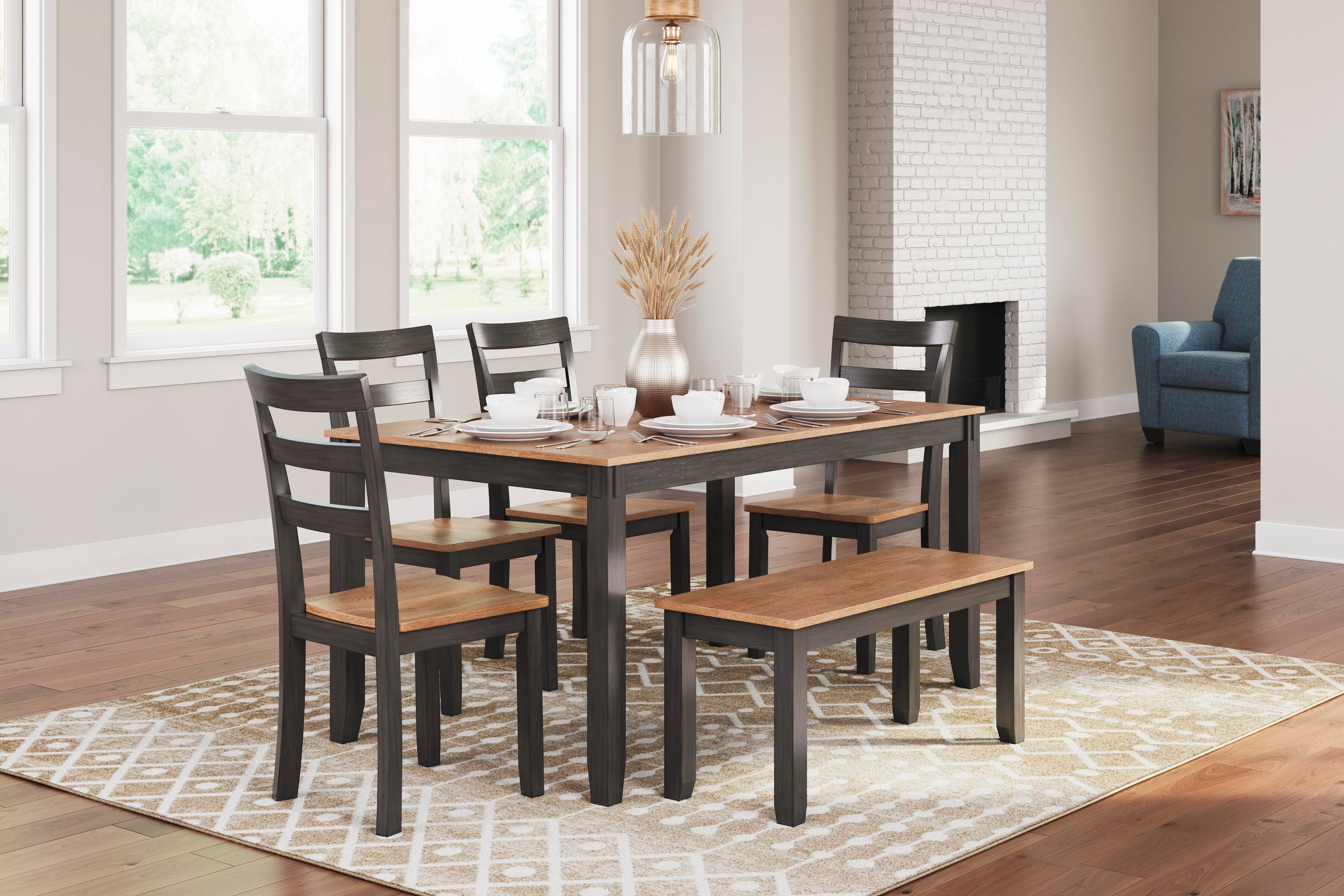 Dar Furniture - Ashley Furniture - Gesthaven Dining Table with 4 Chairs and Bench (Set of 6) - Dining Room Table Set (6/CN) / Natural/Brown - D396-325