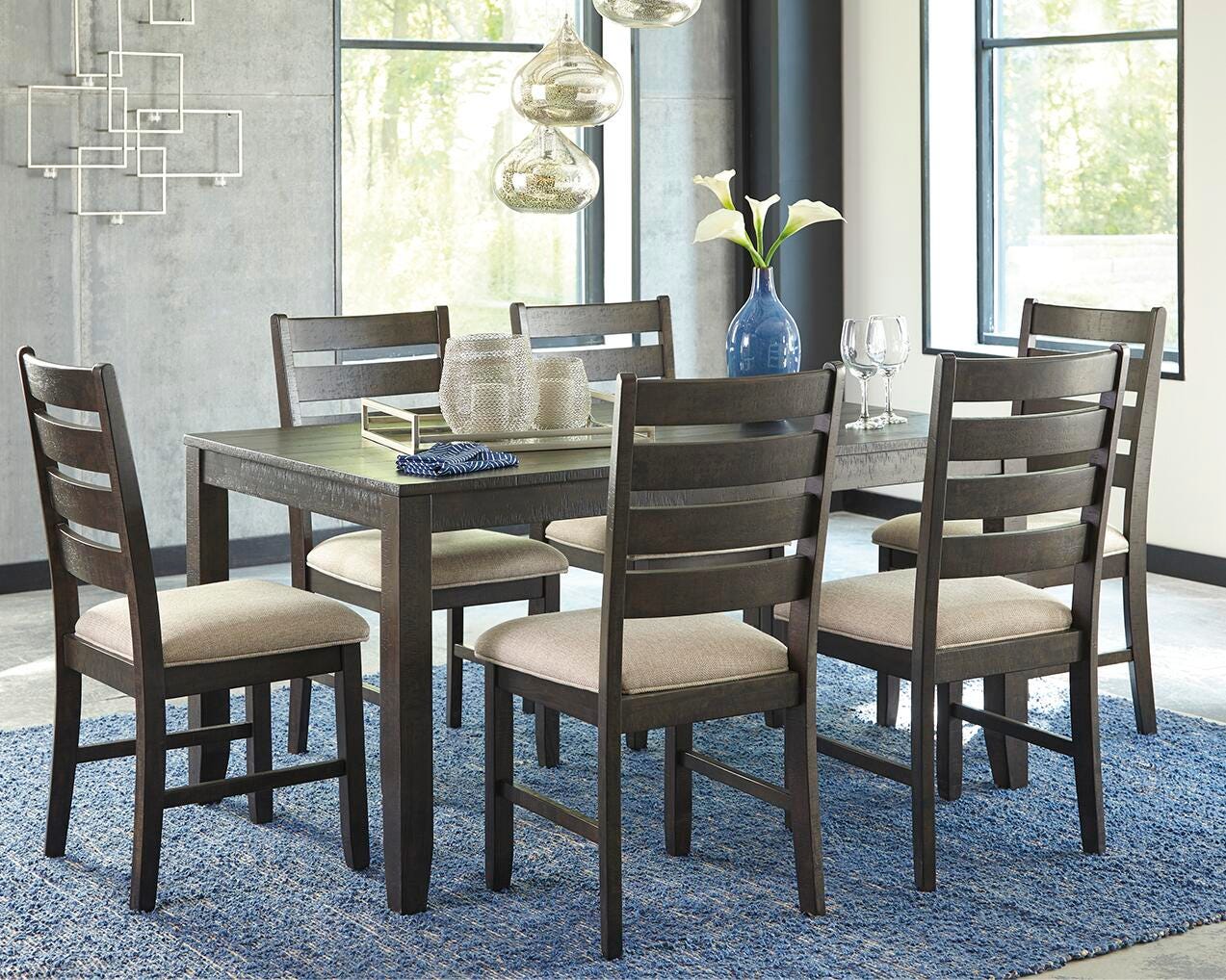 Dar Furniture - Ashley Furniture - Rokane Dining Table and Chairs (Set of 7) - Dining Room Table Set (7/CN) / Brown - D397-425