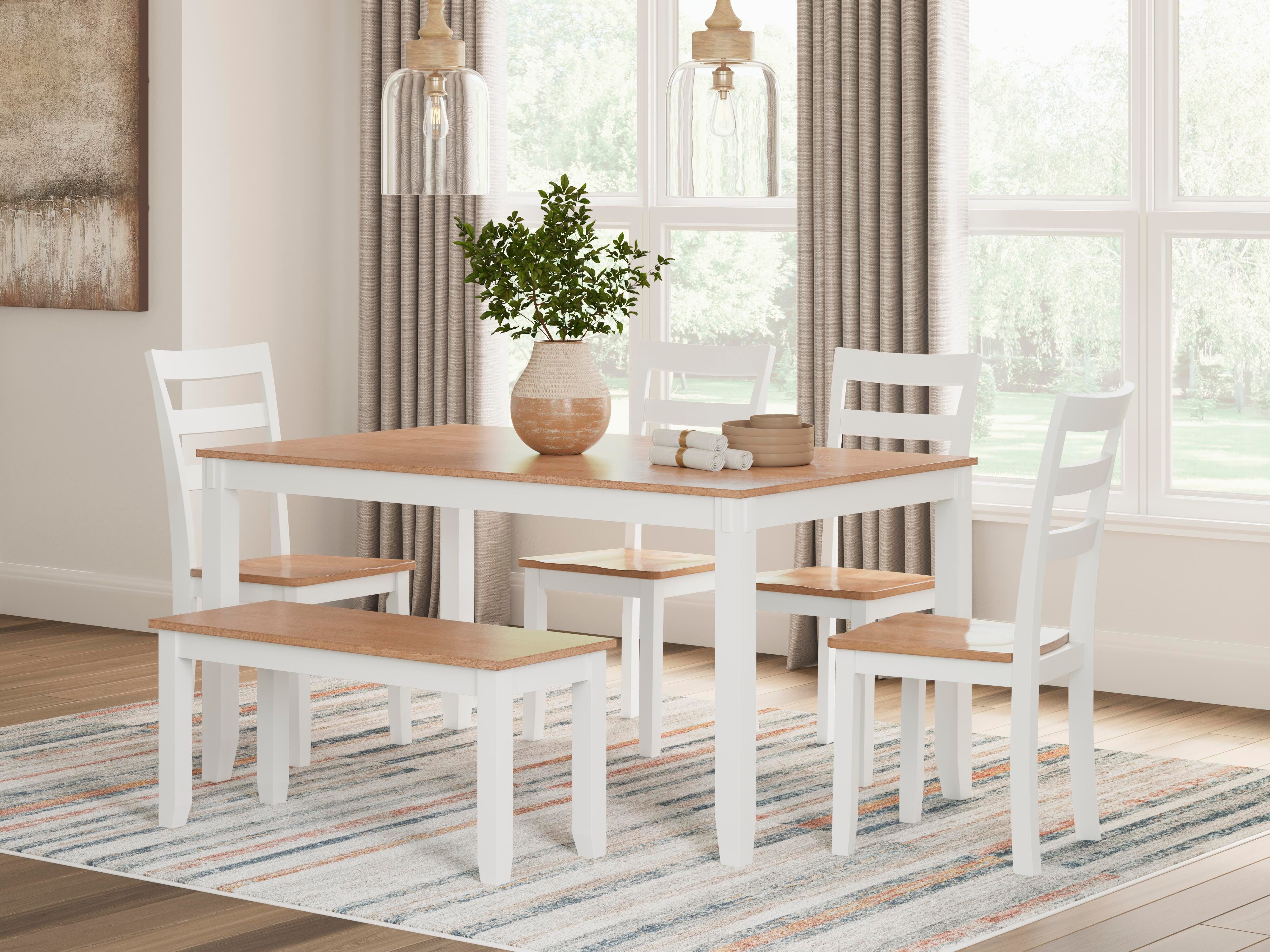 Dar Furniture - Ashley Furniture - Gesthaven Dining Table with 4 Chairs and Bench (Set of 6) - Dining Room Table Set (6/CN) / Natural/White - D398-325