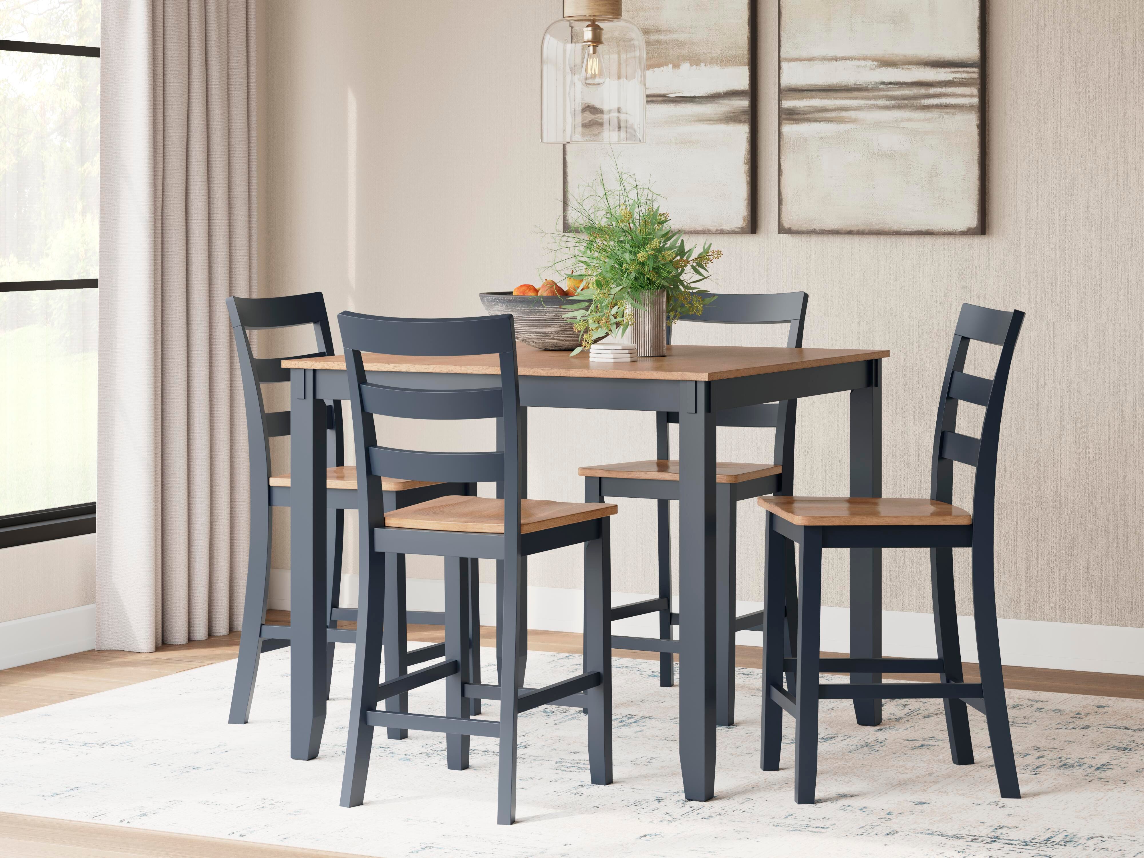 Dar Furniture - Ashley Furniture - Gesthaven Counter Height Dining Table and 4 Barstools (Set of 5) - DRM Counter Table Set (5/CN) / Natural/Blue - D399-223
