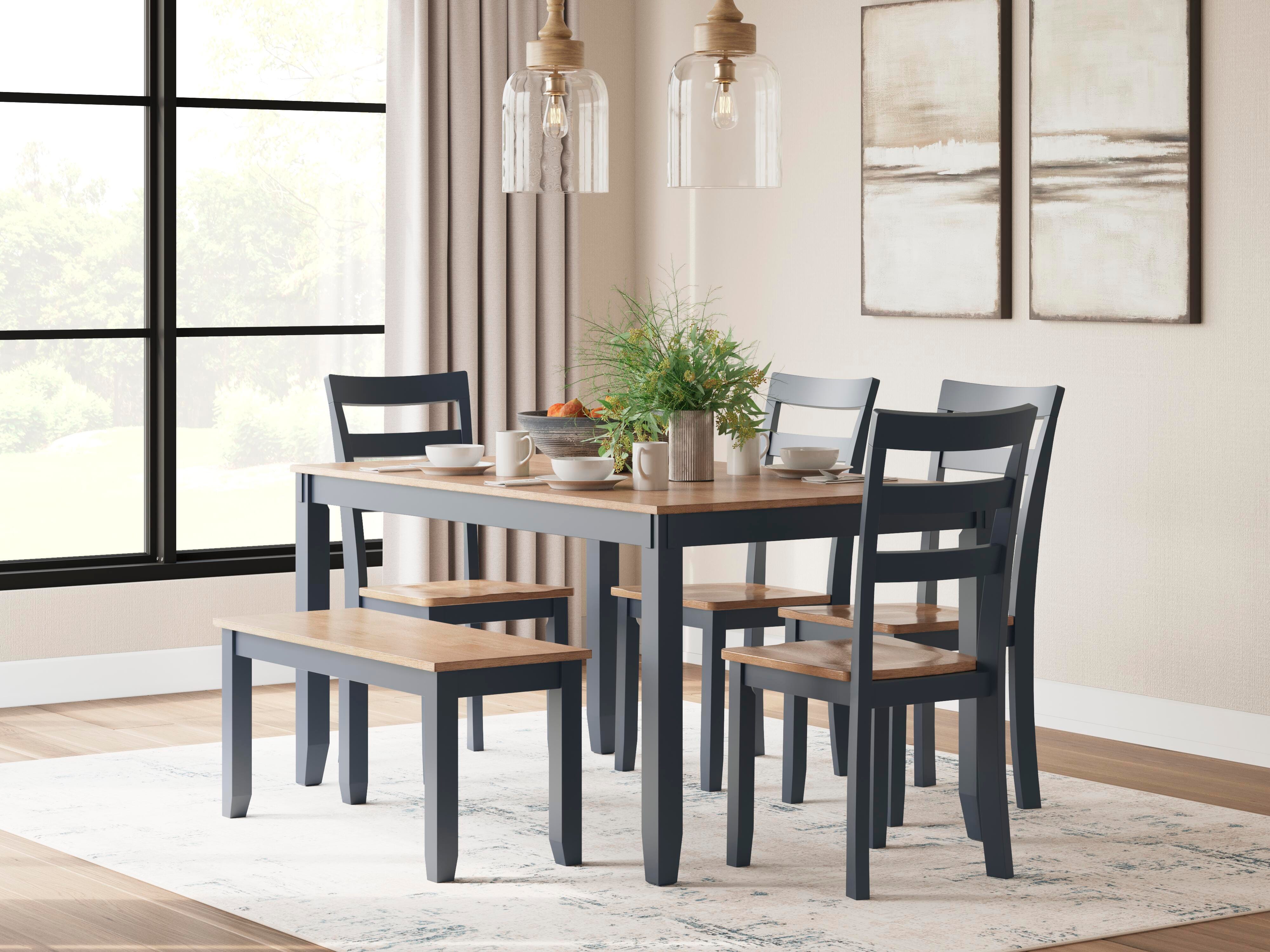 Dar Furniture - Ashley Furniture - Gesthaven Dining Table with 4 Chairs and Bench (Set of 6) - Dining Room Table Set (6/CN) / Natural/Blue - D399-325