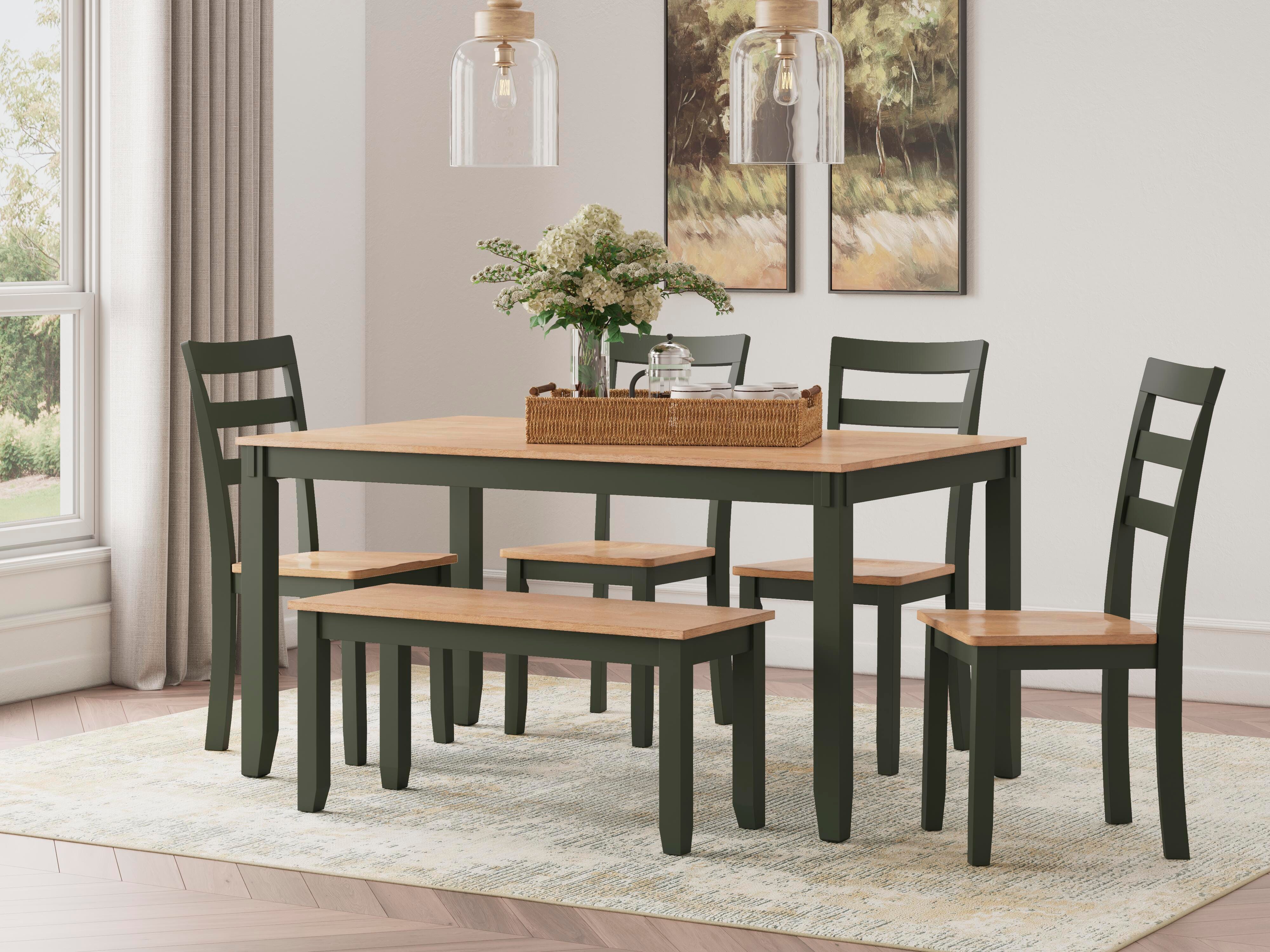 Dar Furniture - Ashley Furniture - Gesthaven Dining Table with 4 Chairs and Bench (Set of 6) - Dining Room Table Set (6/CN) / Natural/Green - D401-325