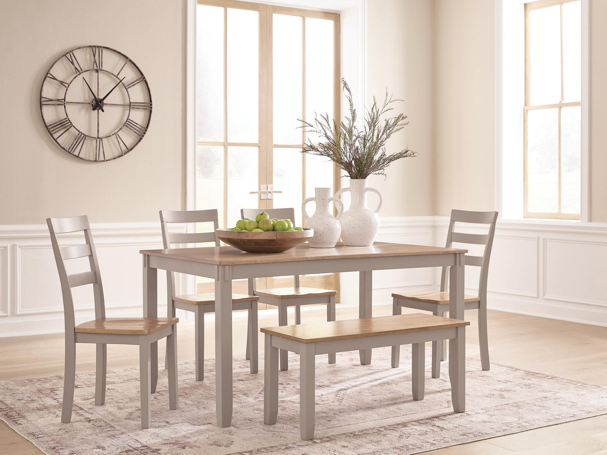 Dar Furniture - Ashley Furniture - Harperfeld Dining Table and 4 Chairs and Bench (Set of 6) - Dining Room Table Set (6/CN) / Natural/Gray - PCD403-325