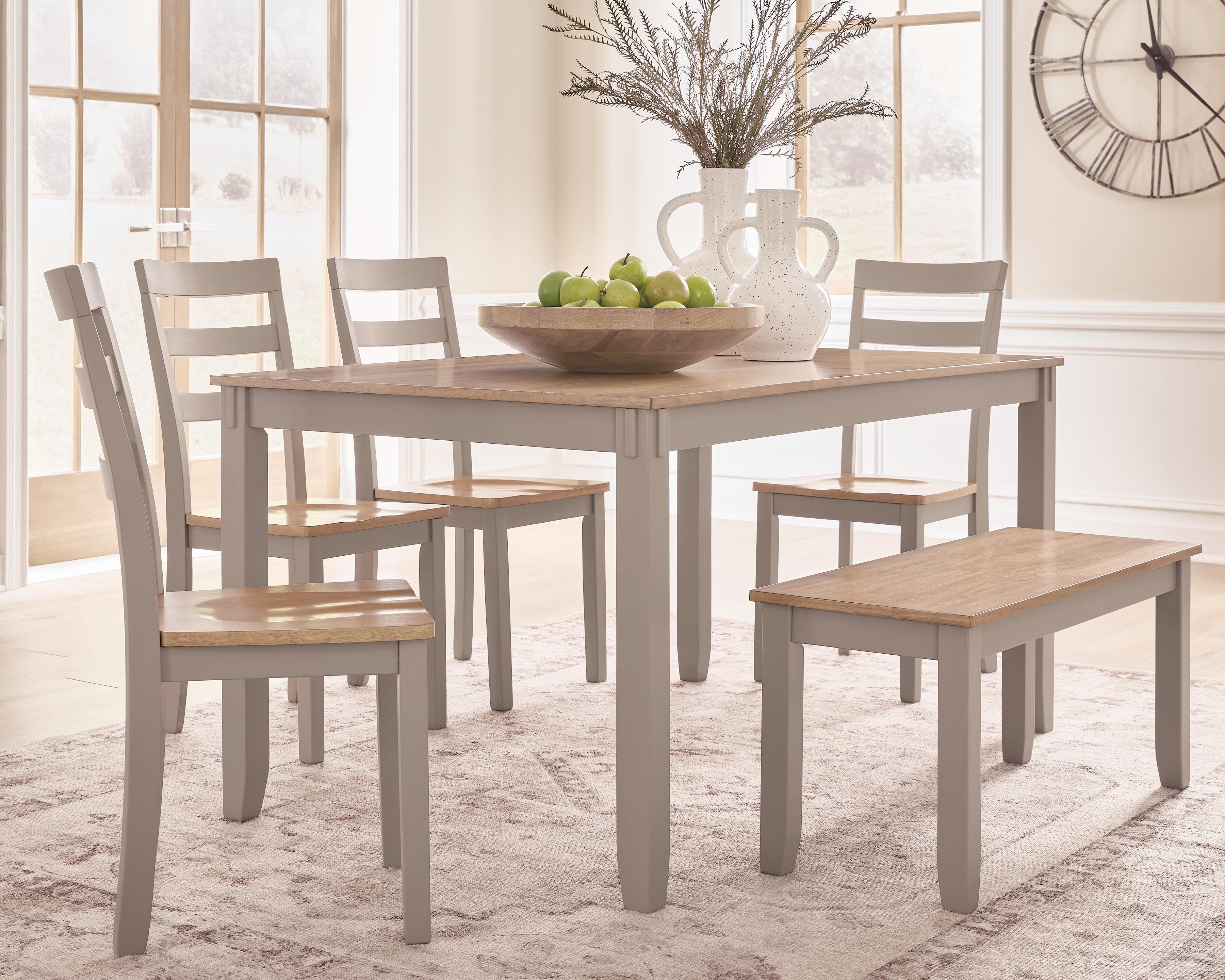 Harperfeld Dining Table and 4 Chairs and Bench (Set of 6)