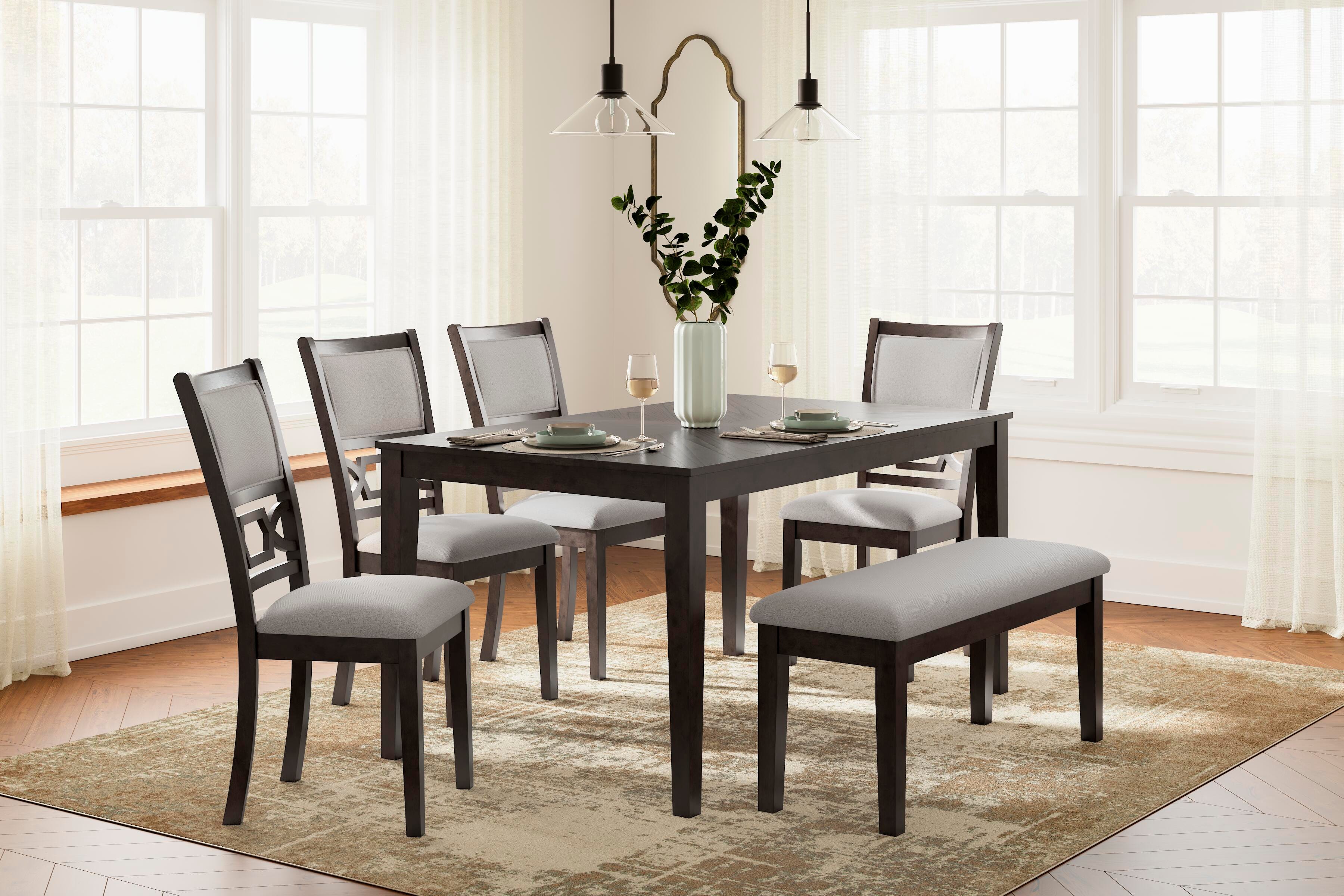 Dar Furniture - Ashley Furniture - Langwest Dining Table and 4 Chairs and Bench (Set of 6) - Dining Room Table Set (6/CN) / Brown - D422-325