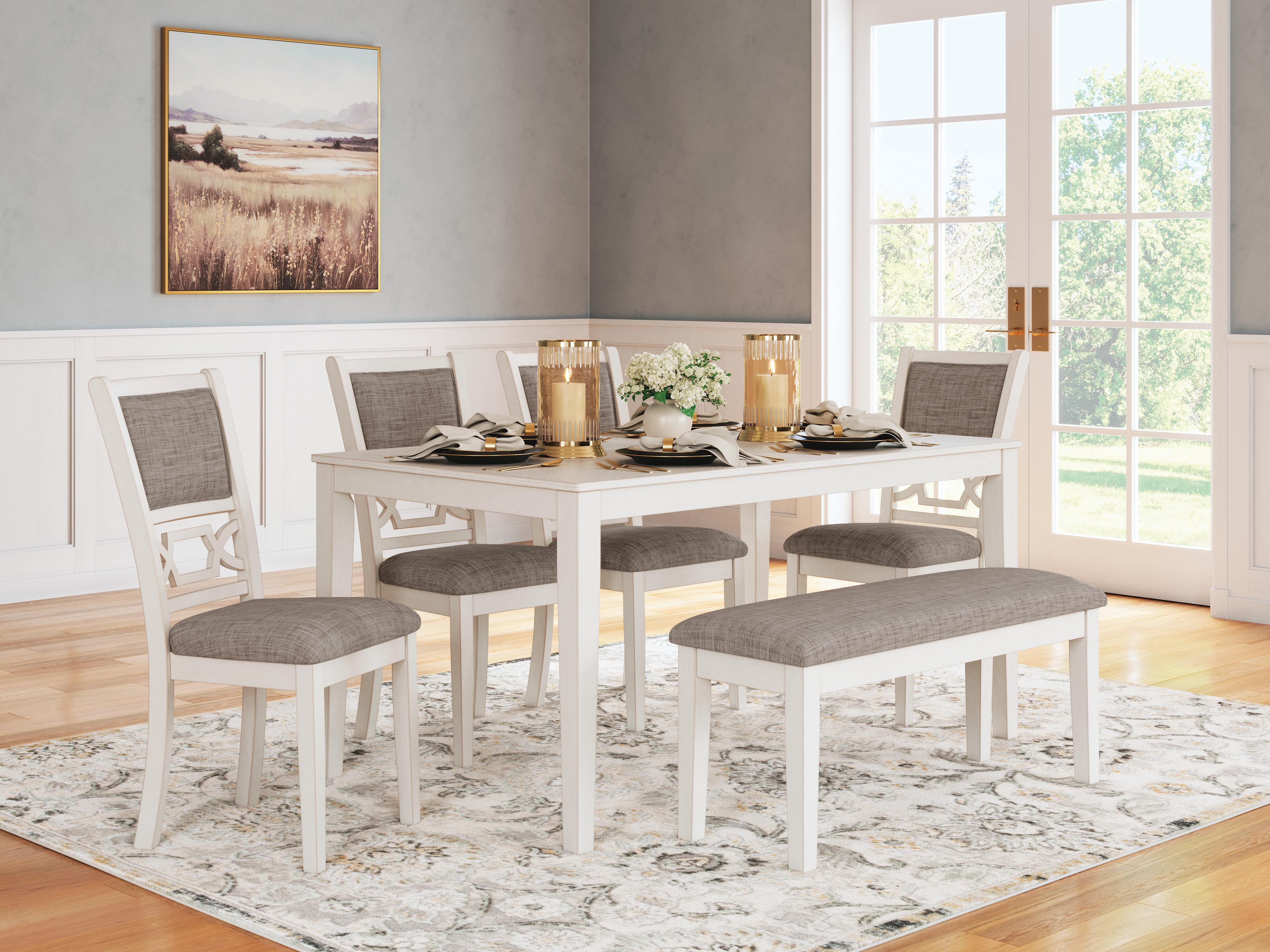 Dar Furniture - Ashley Furniture - Erinberg Dining Table and 4 Chairs and Bench (Set of 6) - Dining Room Table Set (6/CN) / Antique White - D423-325
