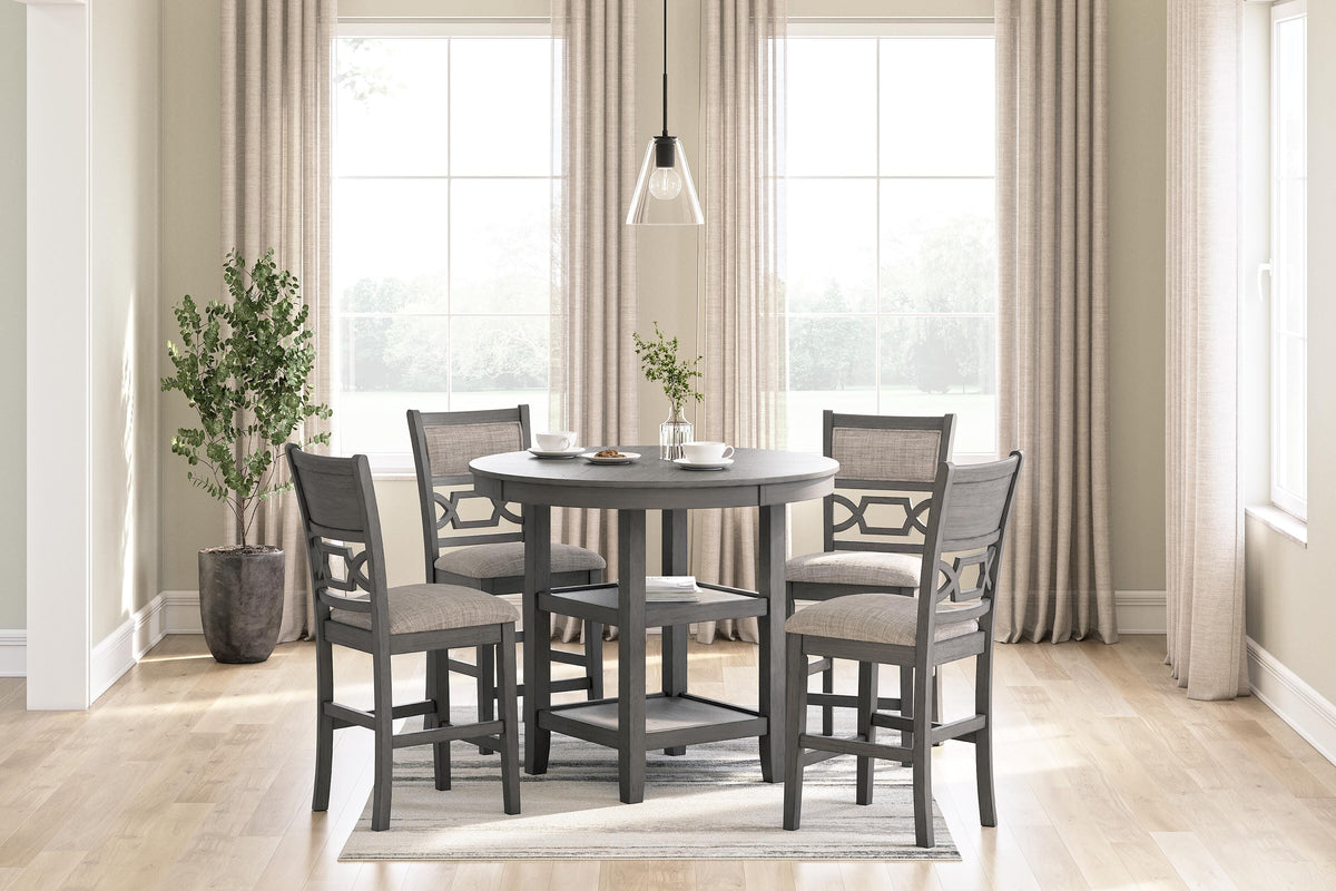 Dar Furniture - Ashley Furniture - Wrenning Counter Height Dining Table and 4 Barstools (Set of 5) - DRM Counter Table Set (5/CN) / Gray - D425-223