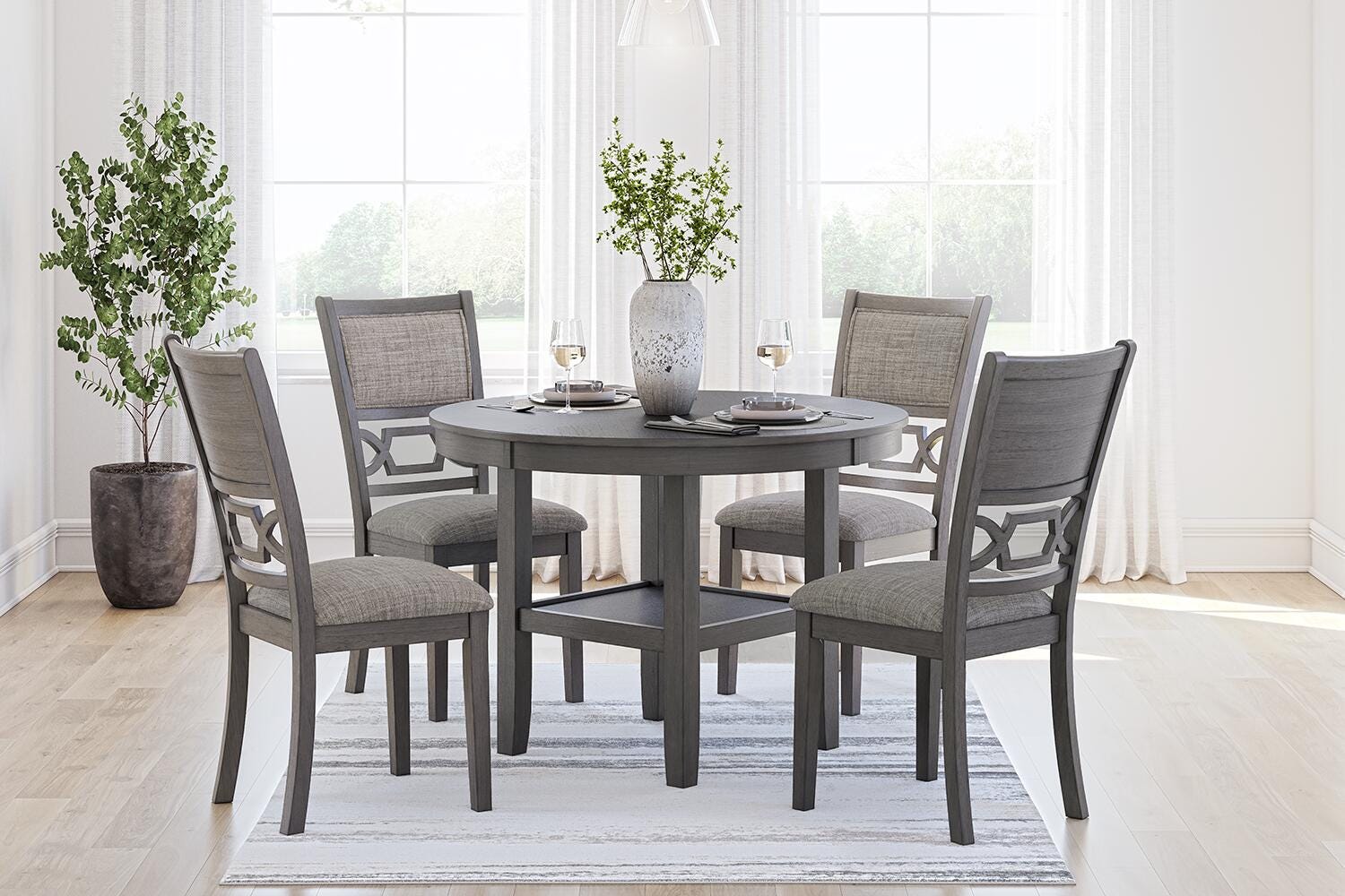Dar Furniture - Ashley Furniture - Wrenning Dining Table and 4 Chairs (Set of 5) - Dining Room Table Set (5/CN) / Gray - D425-225