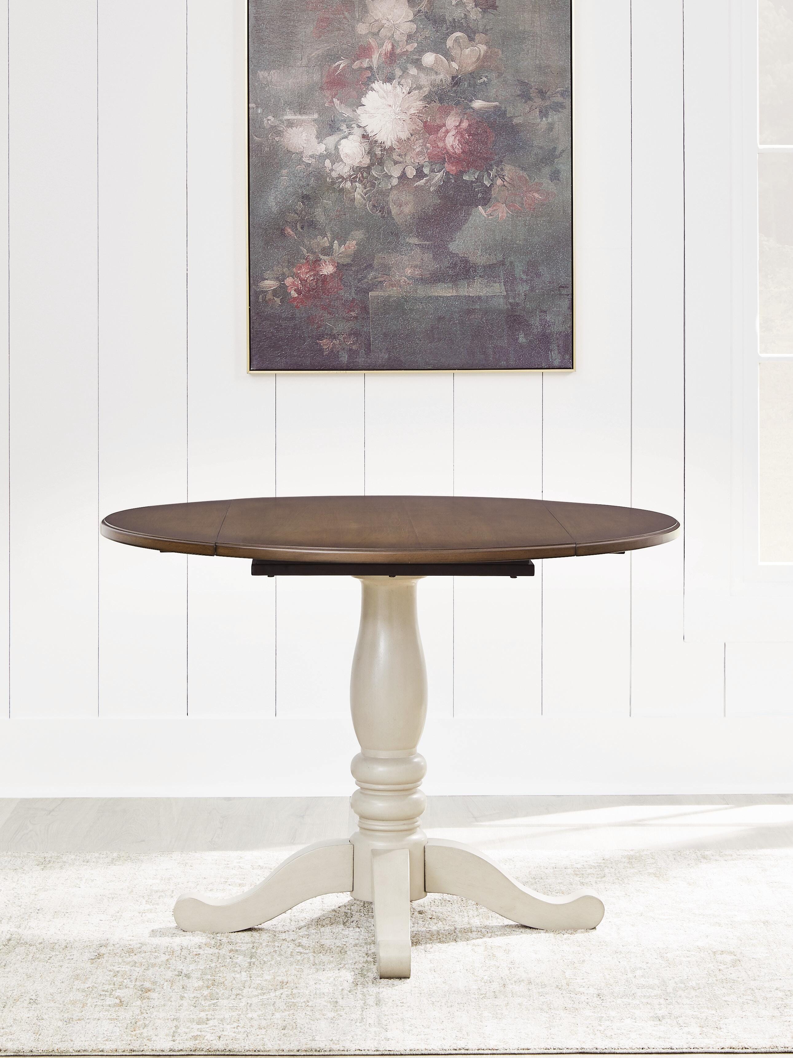 Dar Furniture - Ashley Furniture - Wirloni Dining Drop Leaf Table - Round DRM Drop Leaf Table / Antique White/Brown - PCD616-15