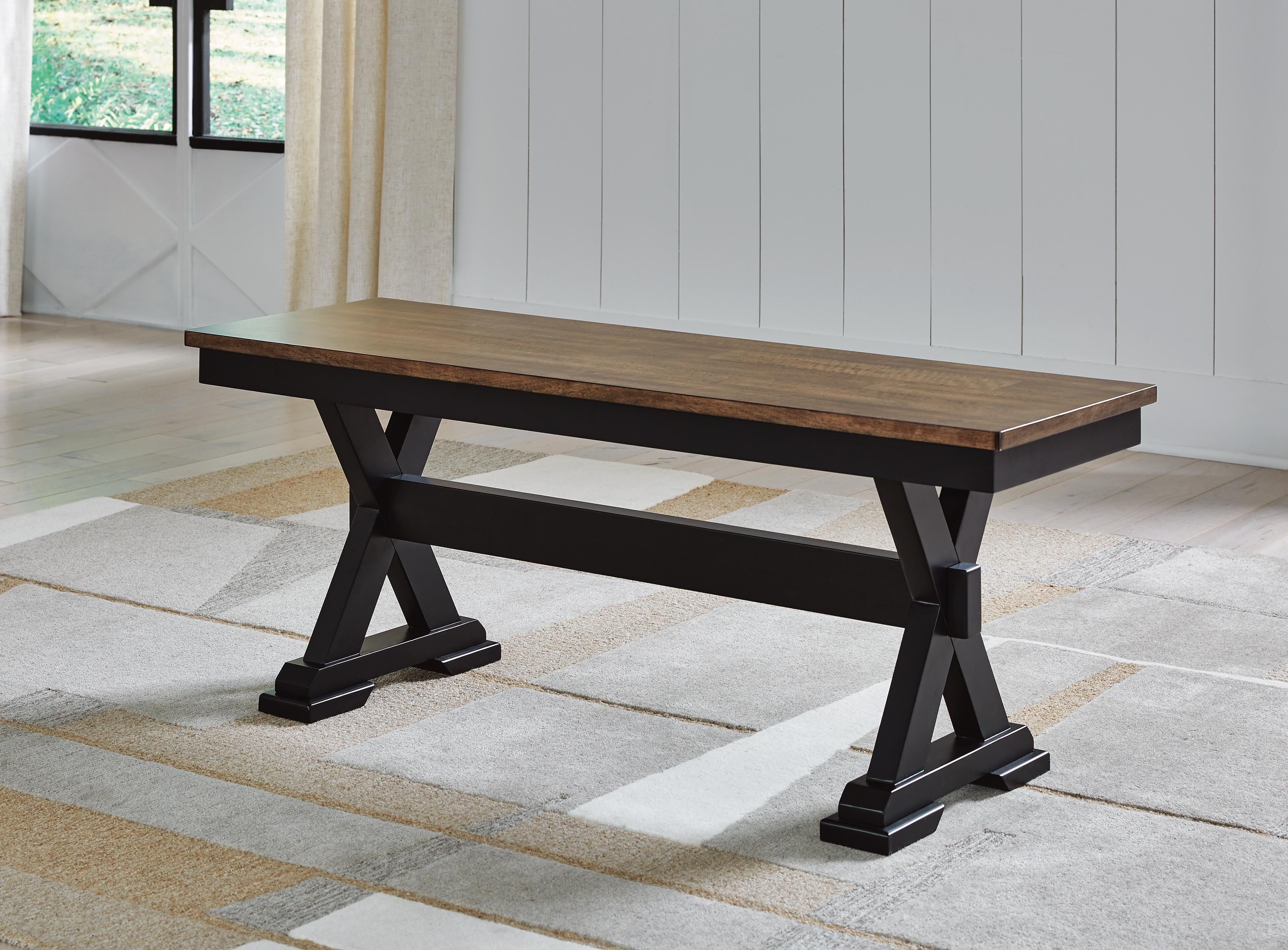 Dar Furniture - Ashley Furniture - Wildenauer 50" Dining Bench - Large Dining Room Bench / Brown/Black / 48"W x 16"D x 19"H - D634-00