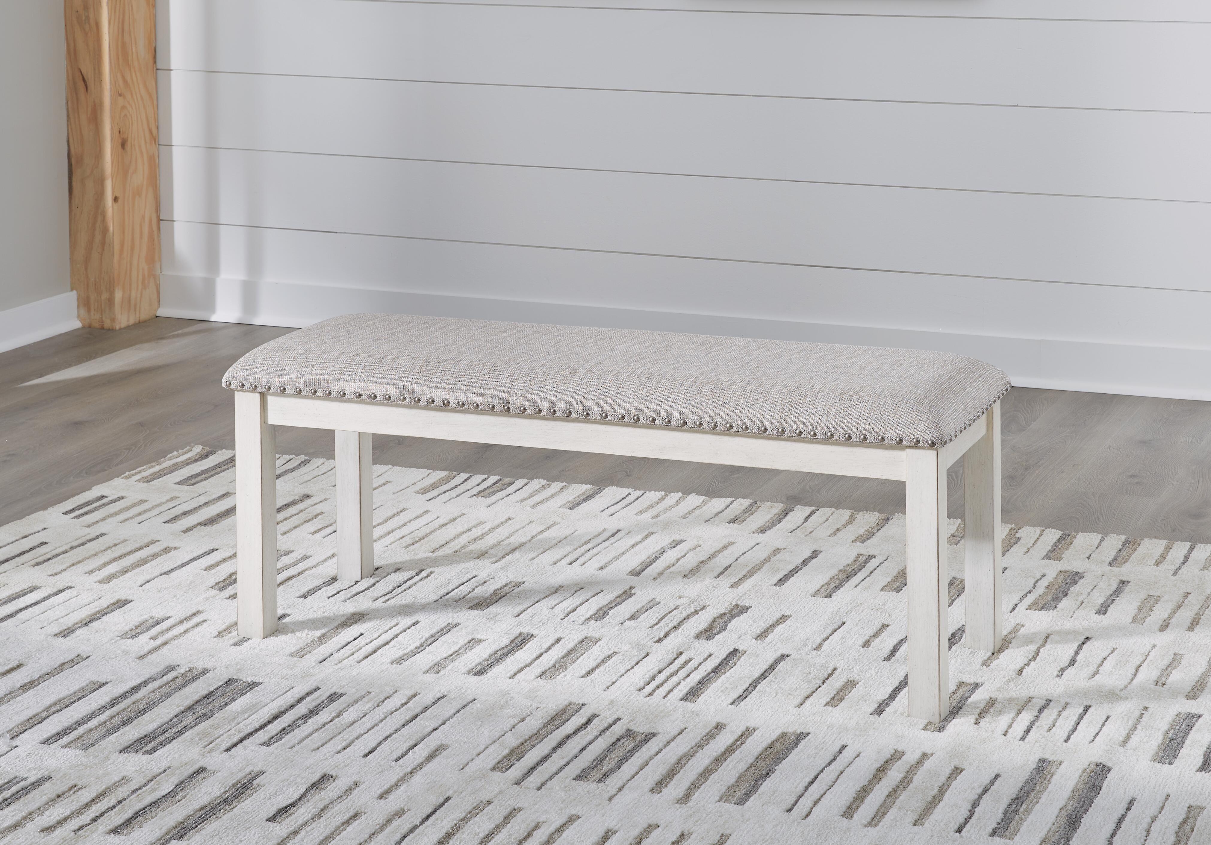 Dar Furniture - Ashley Furniture - Robbinsdale 48" Dining Bench - Large UPH Dining Room Bench / Antique White / 48"W x 17"D x 20"H - D642-00