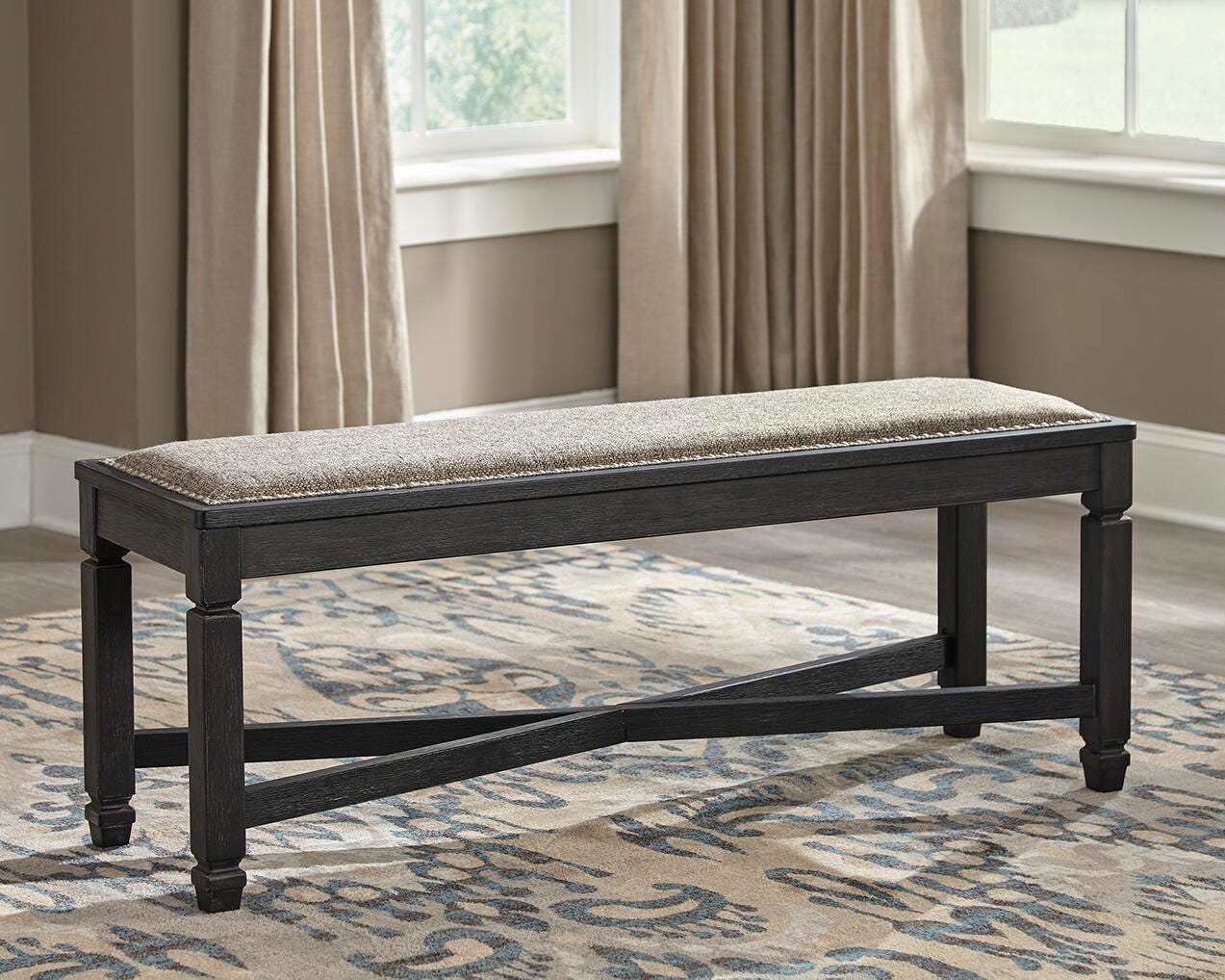 Dar Furniture - Ashley Furniture - Tyler Creek Dining Bench - Upholstered Bench / Black/Grayish Brown / 50"W x 15"D x 20"H - D736-00