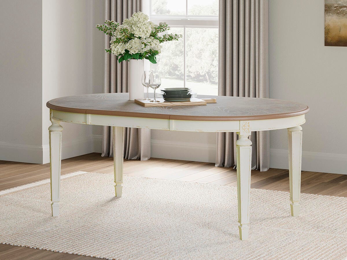 Dar Furniture - Ashley Furniture - Realyn Dining Extension Table - Oval Dining Room EXT Table / Chipped White - D743-35