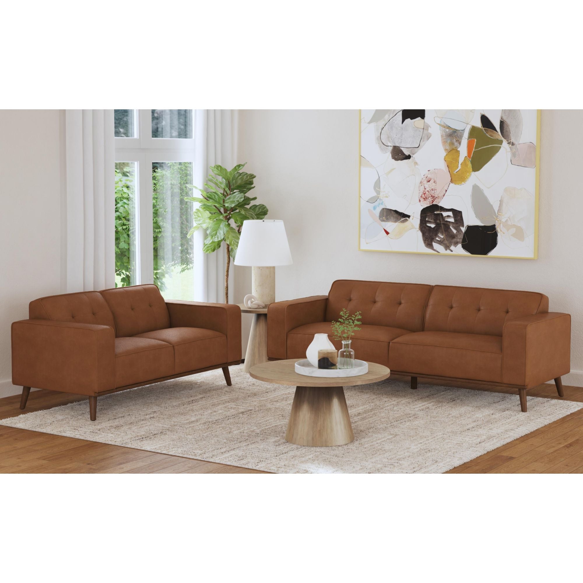 Destiny Loveseat with Wood Front in Pebble Tan