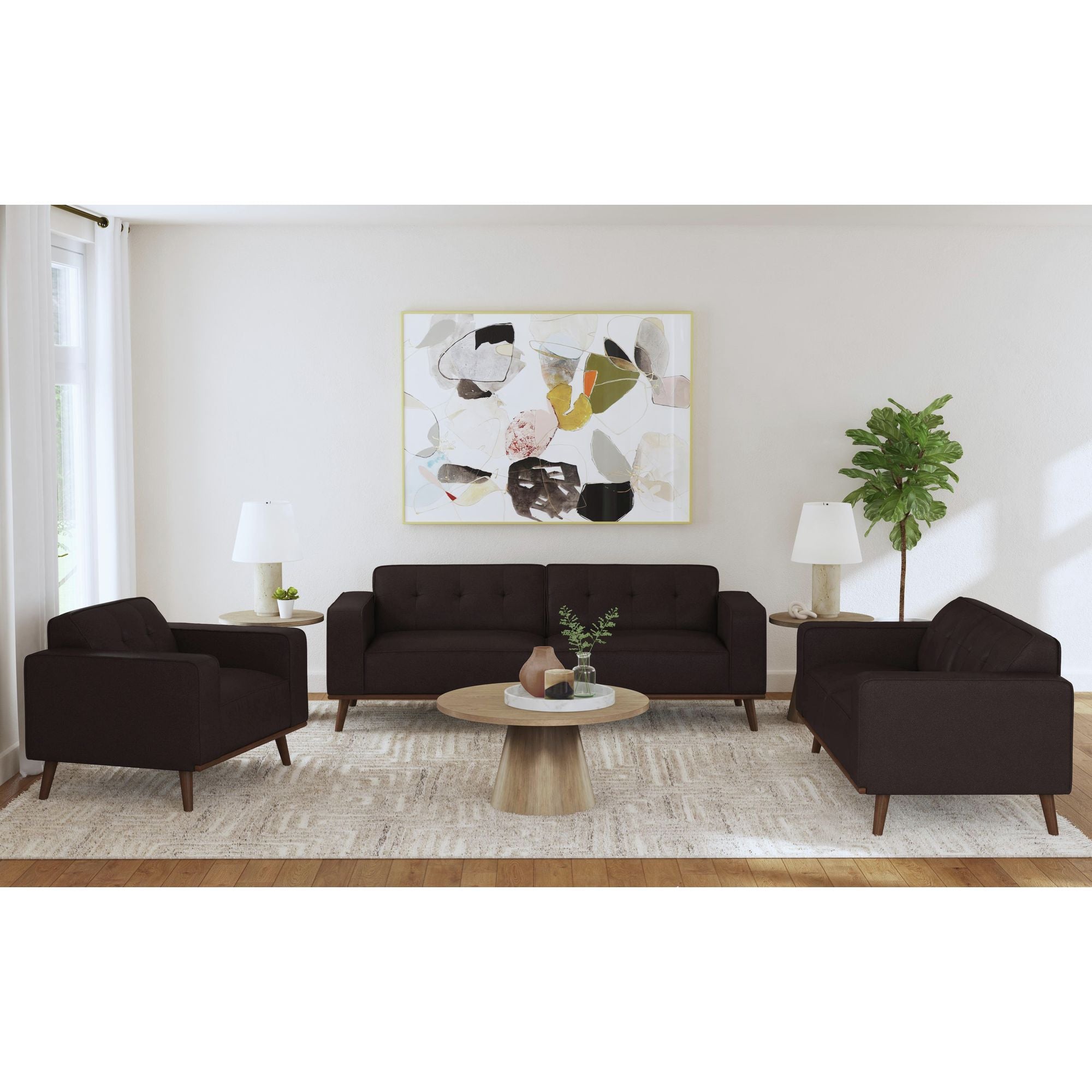 Destiny Sofa with Wood Front in Pebble Brown – SKU U-15000-8200-300 | Elements