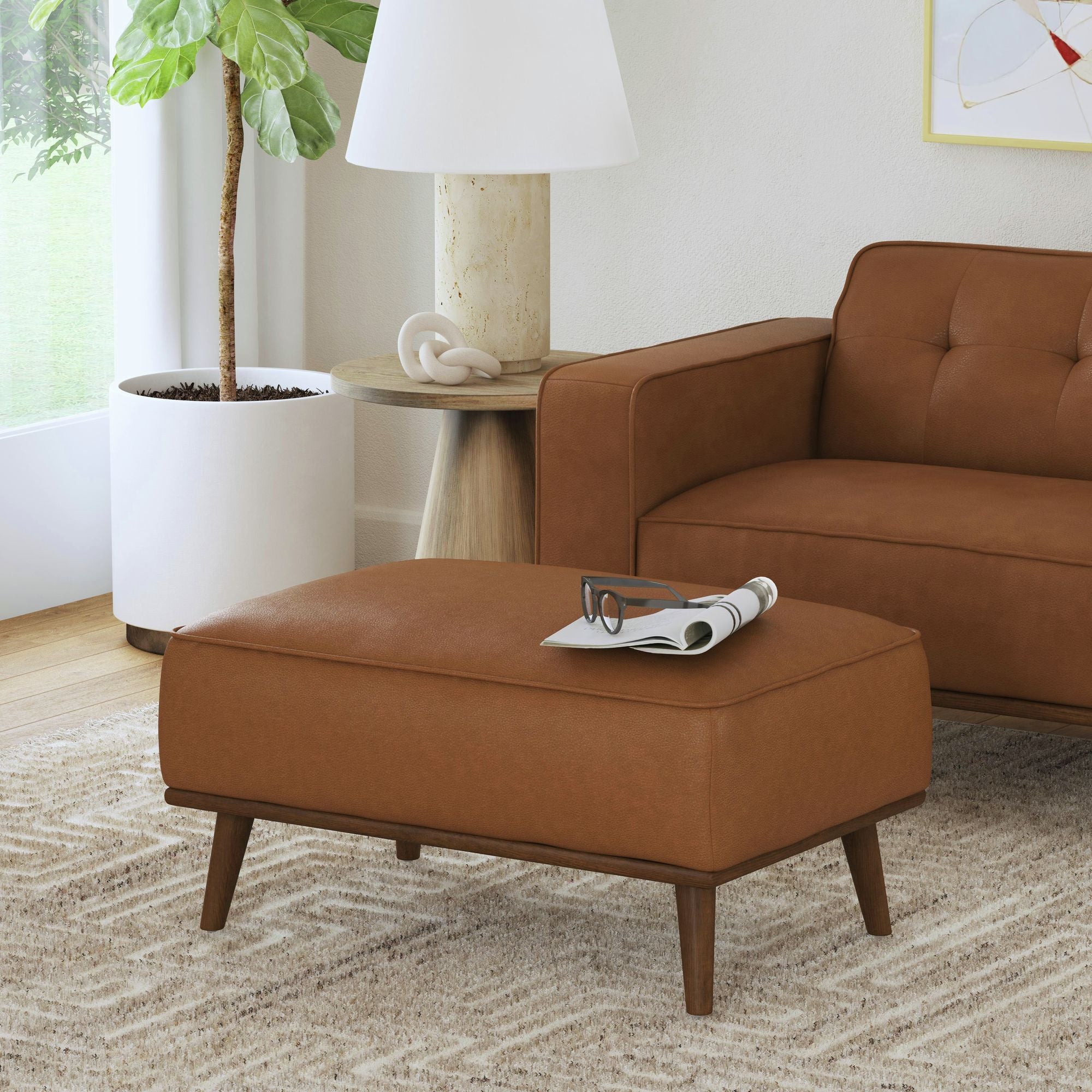 Destiny Ottoman with Wood Base in Pebble Tan – SKU U-15000-8210-000 | Elements