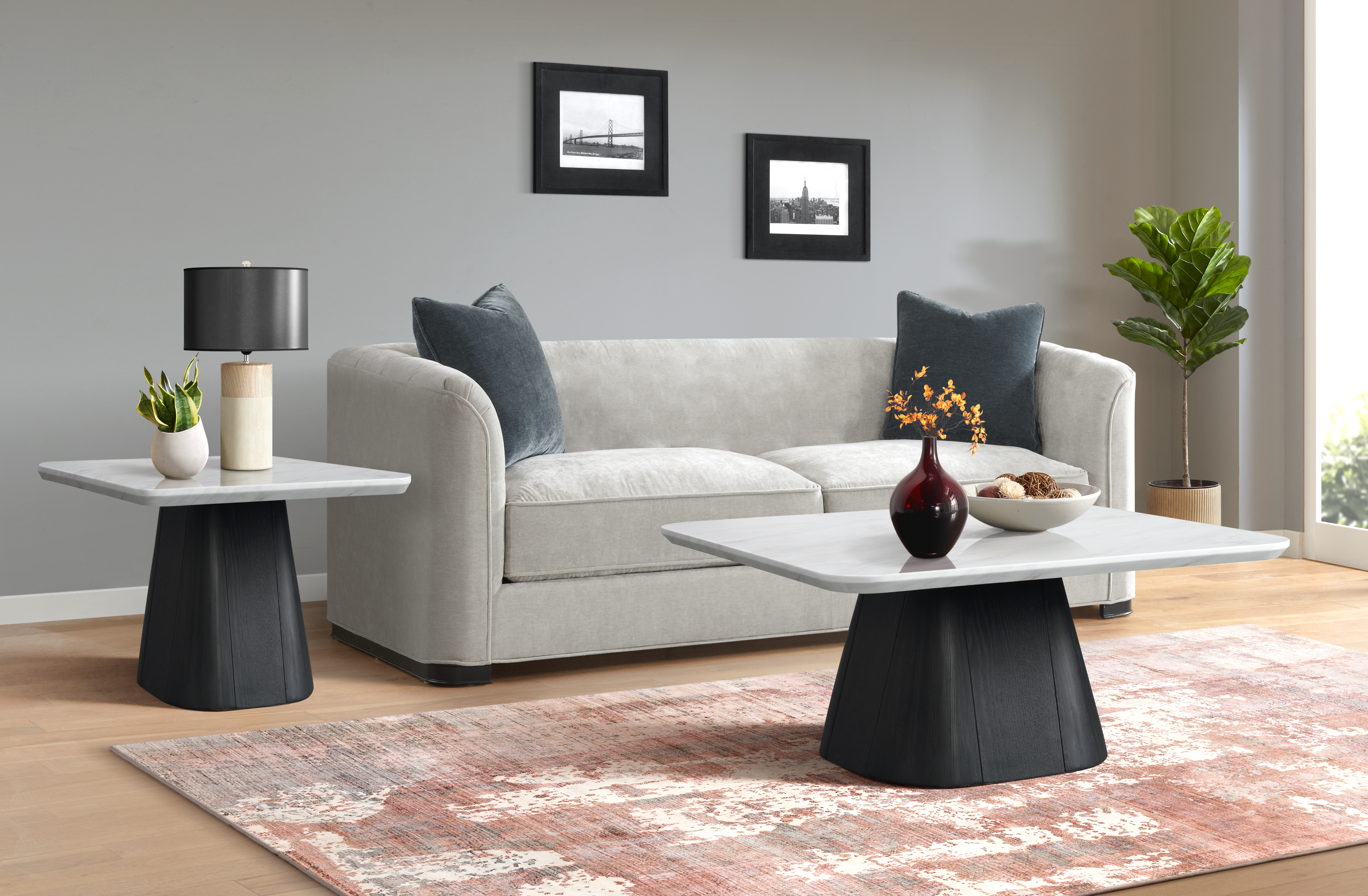Edison End Table in White and Black